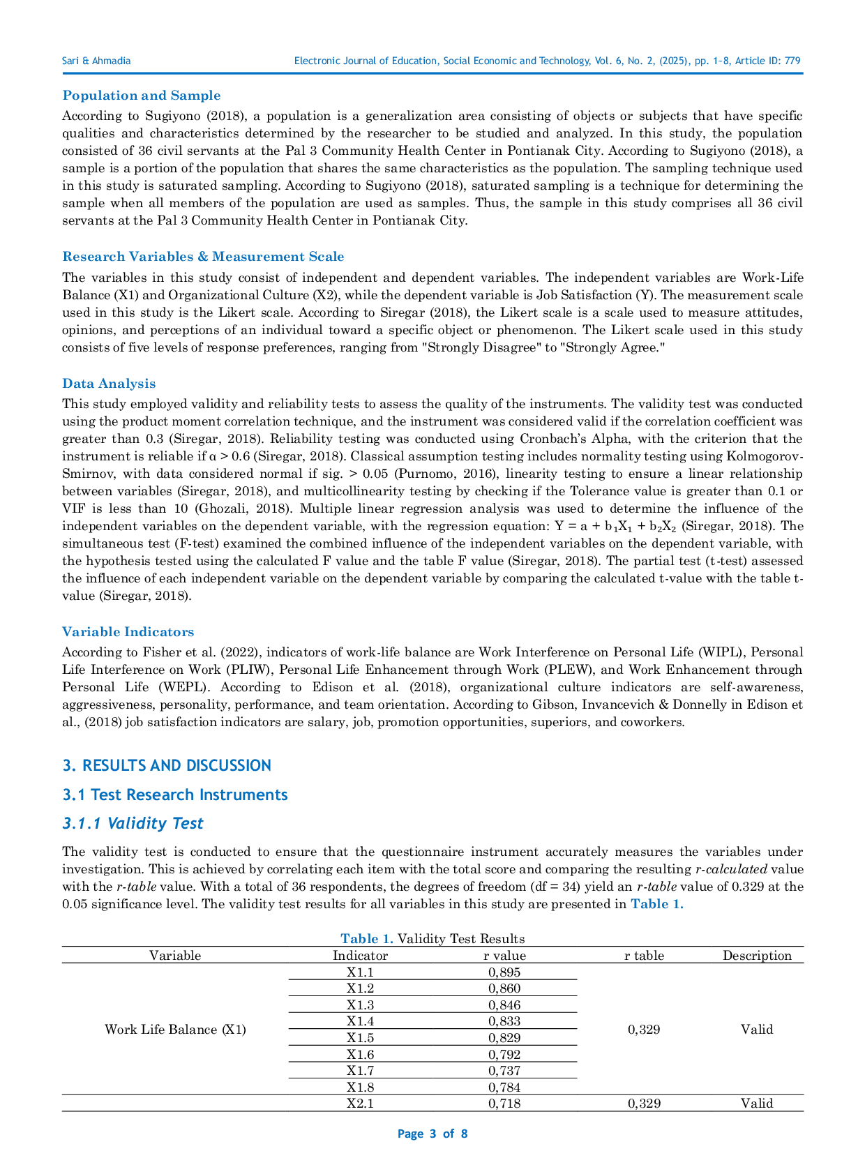 JURIS The Influence of Work Life Balance and Organizational Culture on Job Satisfaction of Civil Servants at the UPT Puskesmas Pal 3 in Pontianak City