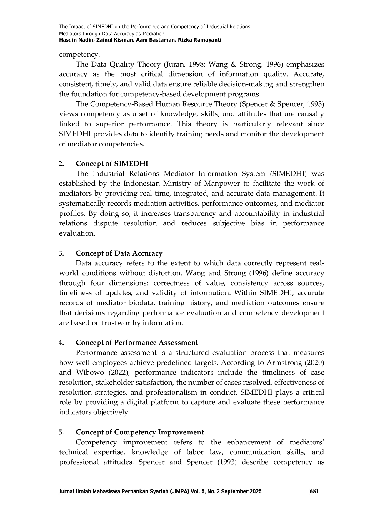 JURIS The Impact of SIMEDHI on the Performance and Competency of Industrial Relations Mediators through Data Accuracy as Mediation
