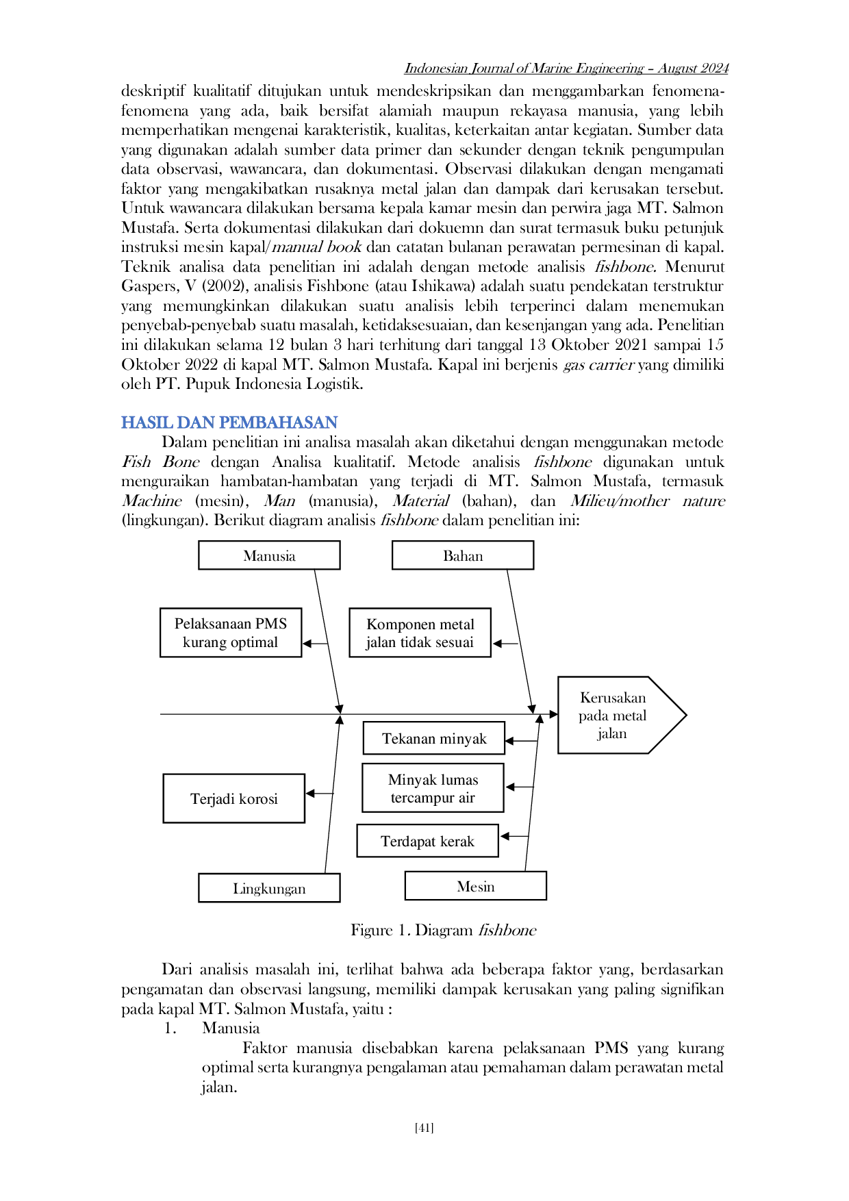 JURIS Kerusakan Metal Jalan Pada Auxiliary Engine di MT Salmon Mustafa