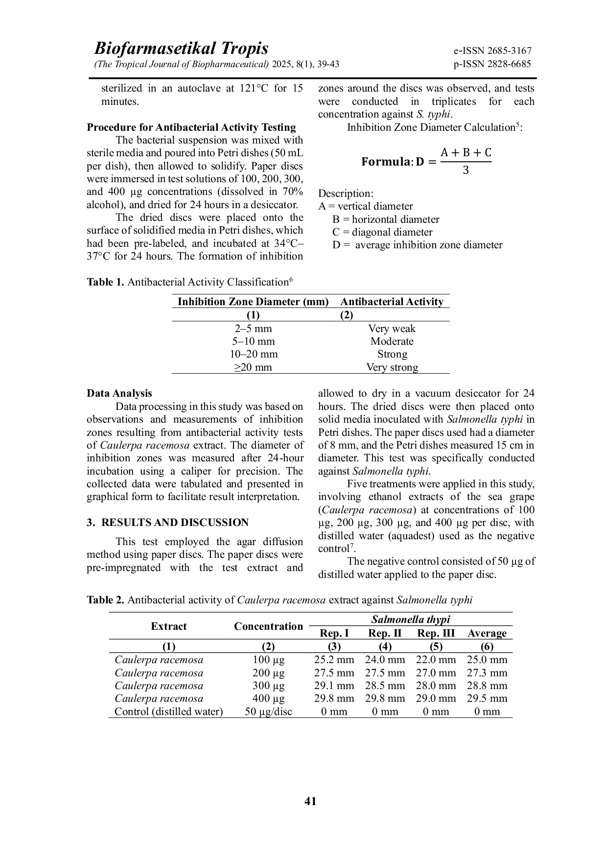 JURIS Inhibitory Activity Test of Sea Grape Caulerpa racemosa Against Salmonella typhi Bacteria