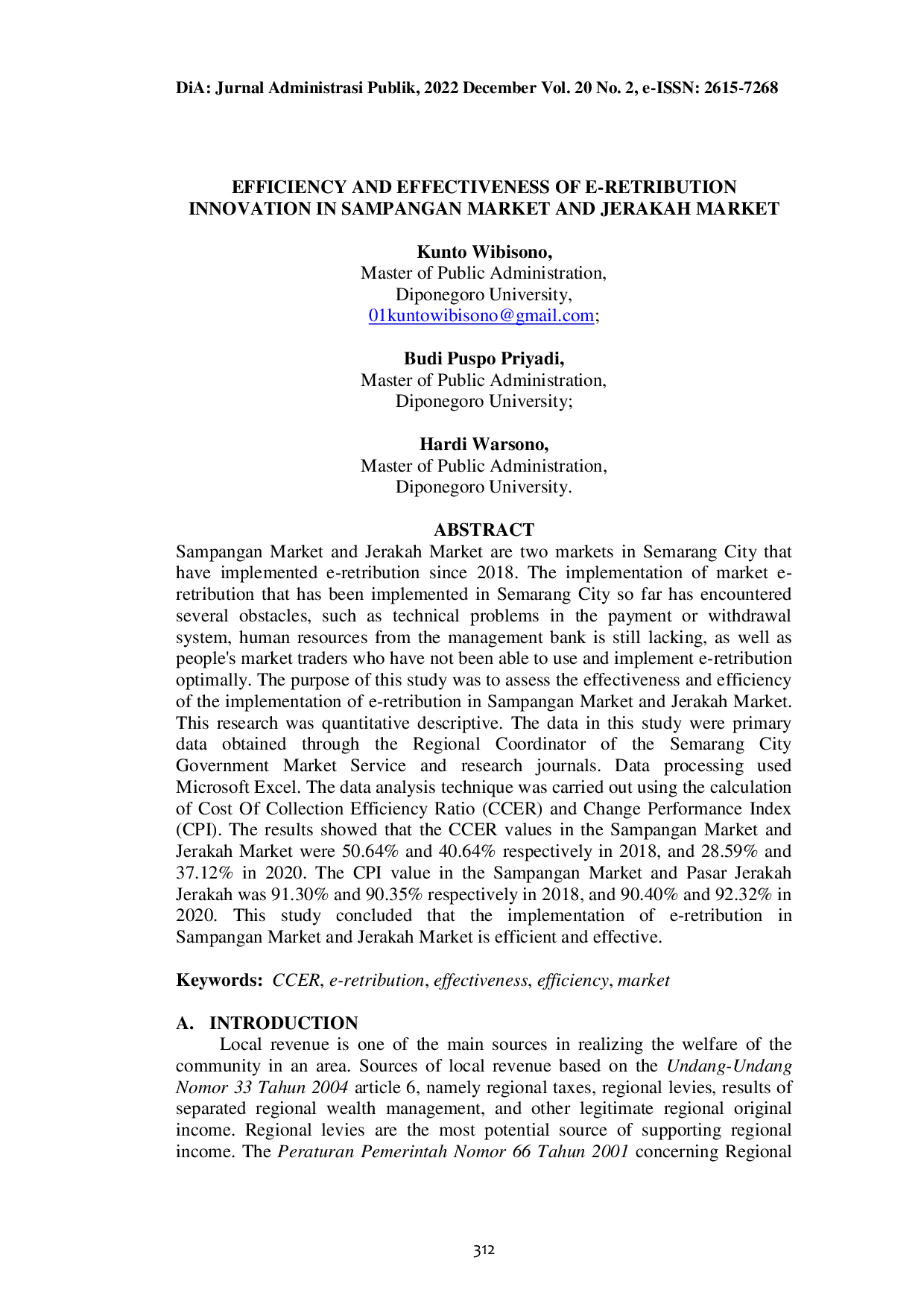 JURIS Efficiency And Effectiveness Of E Retribution Innovation In Sampangan Market And Jerakah Market