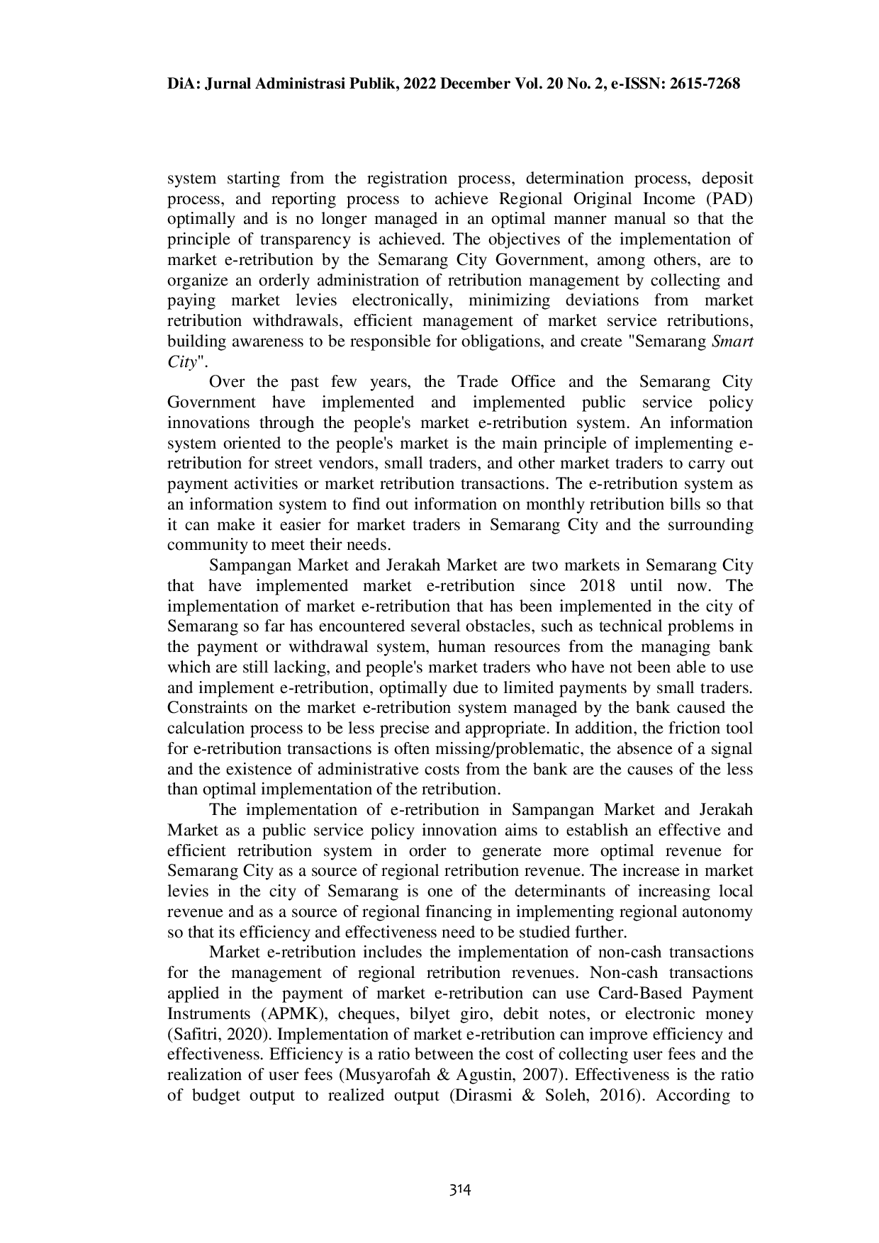 JURIS Efficiency And Effectiveness Of E Retribution Innovation In Sampangan Market And Jerakah Market