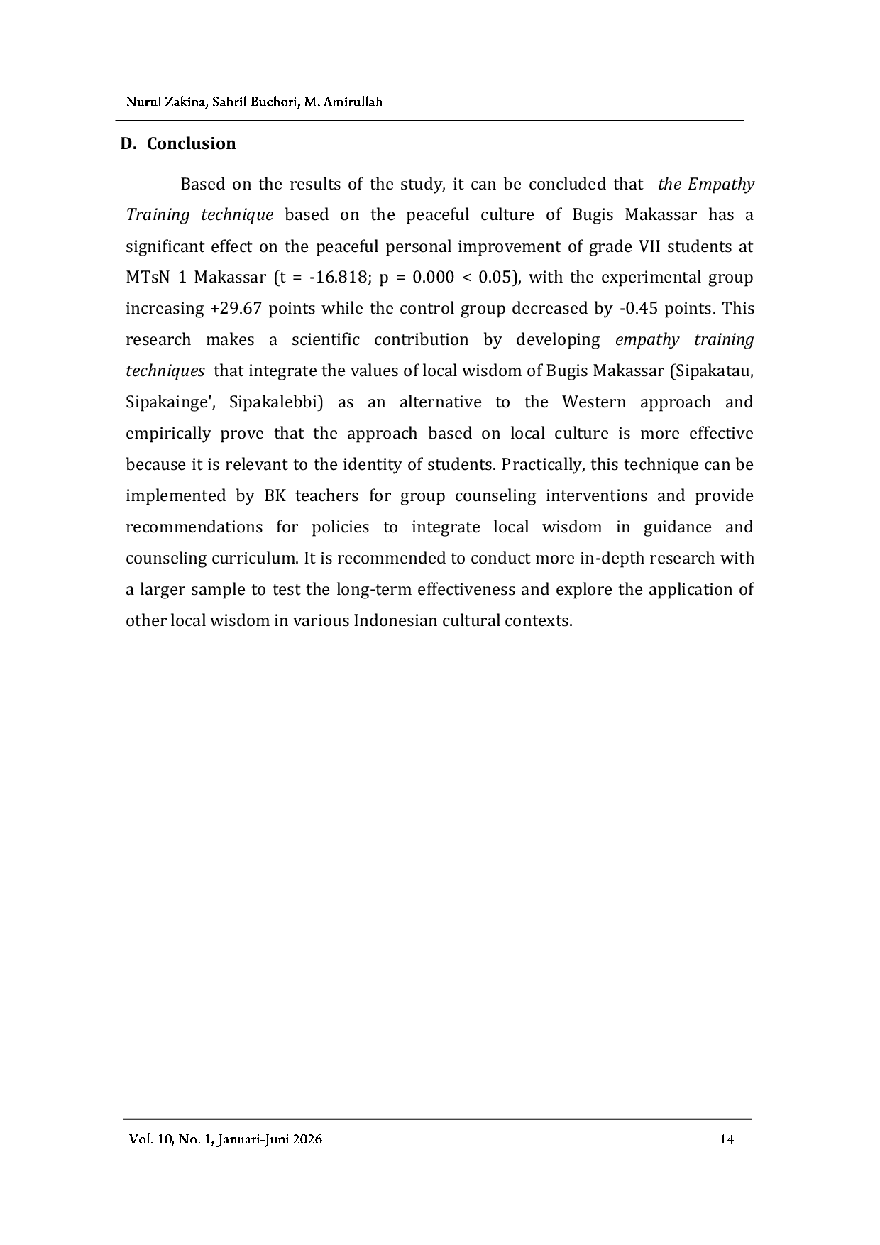 JURIS Empathy Training Based on the Culture of Peace in Makassar Bugis Towards the Improvement of Peaceful Personalities