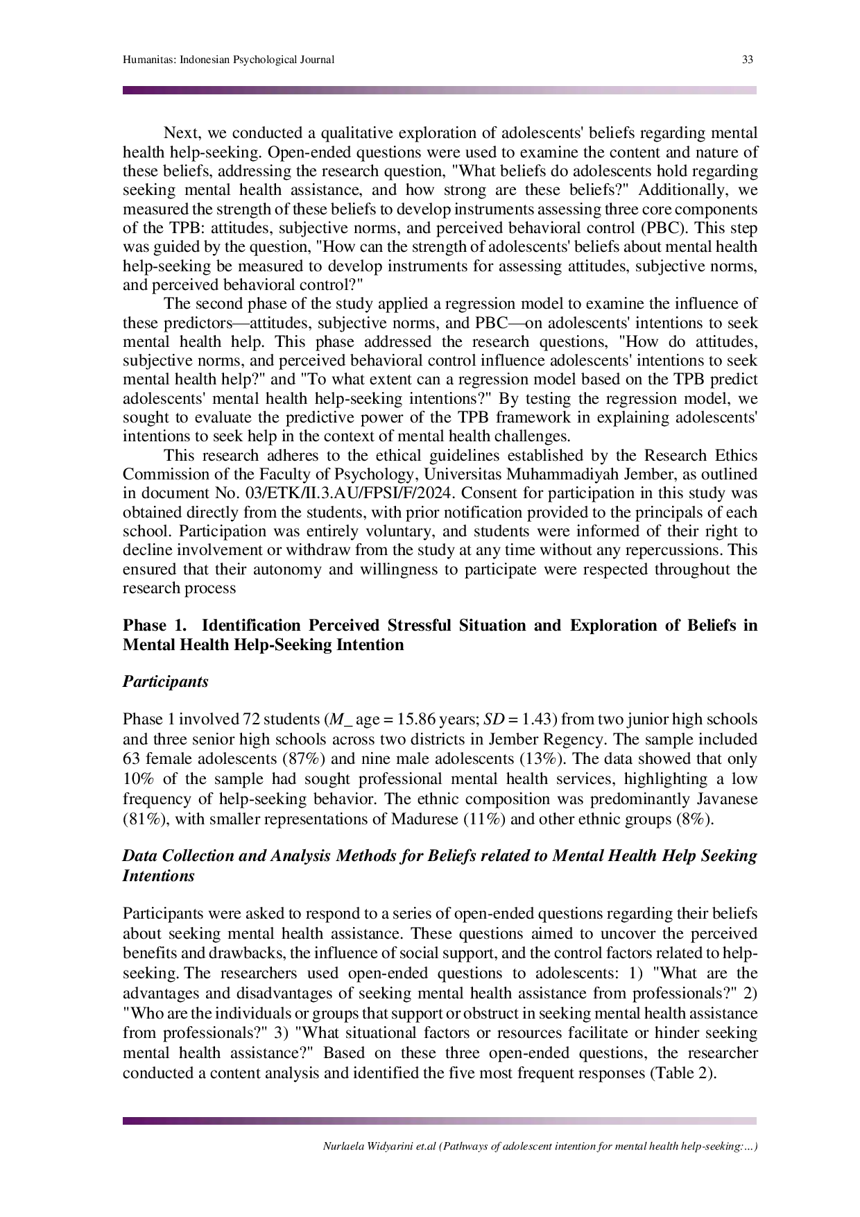 JURIS Pathways of adolescent intention for mental health help seeking Insights from the theory of planned behavior