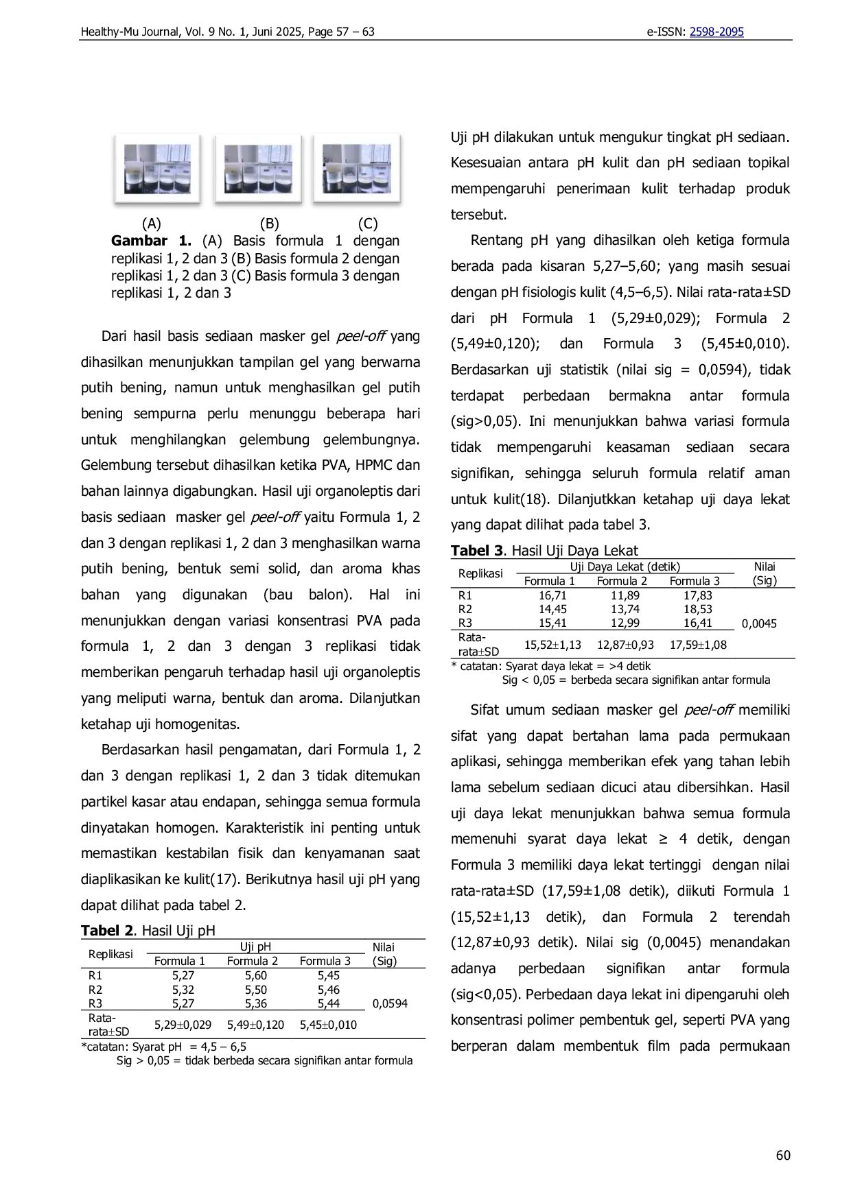 JURIS Pengembangan Awal Basis Masker Gel Peel off Studi Formulasi dan Evaluasi Mutu Fisik