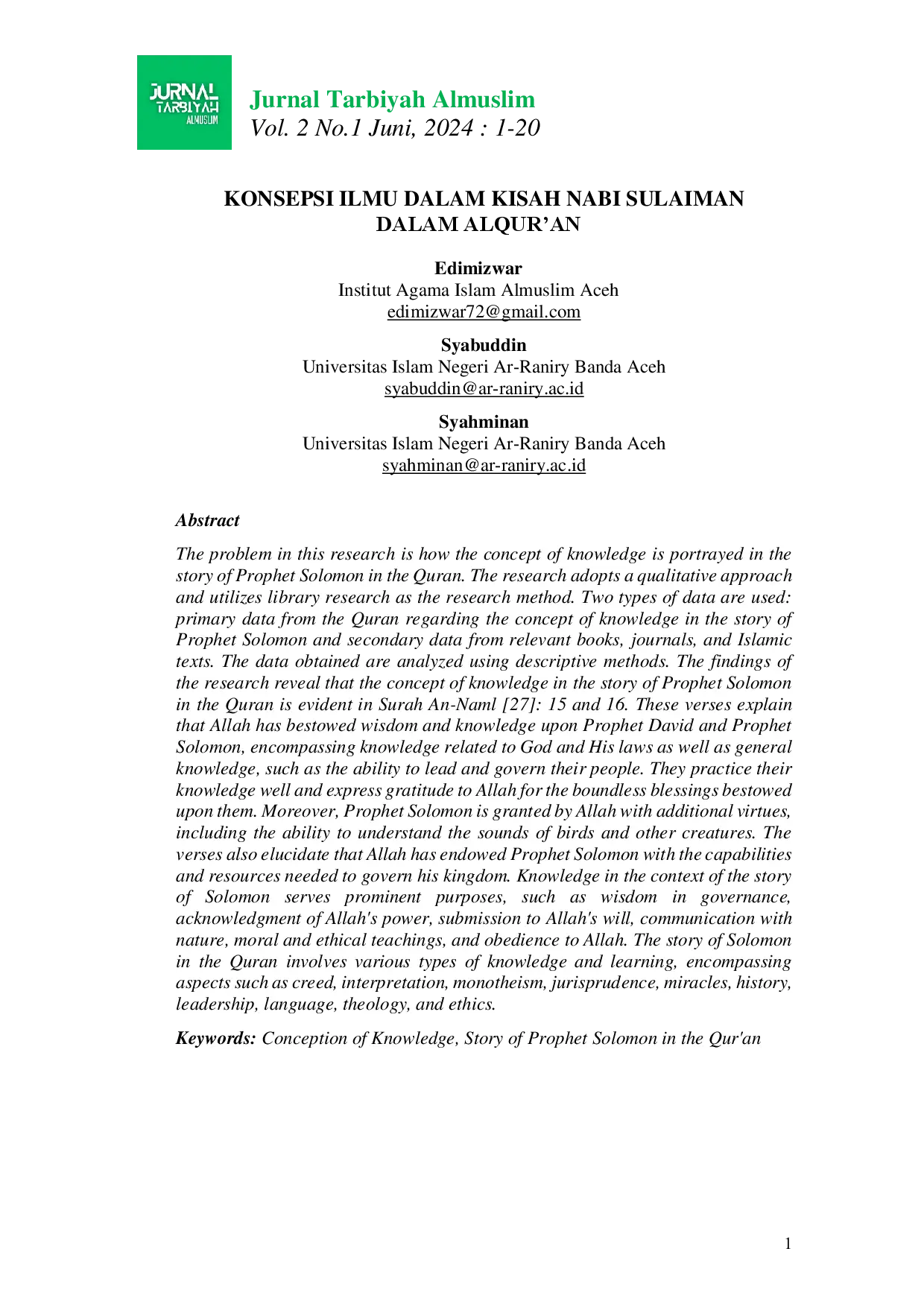 juris Konsepsi Ilmu Dalam Kisah Nabi Sulaiman Dalam Alqur an