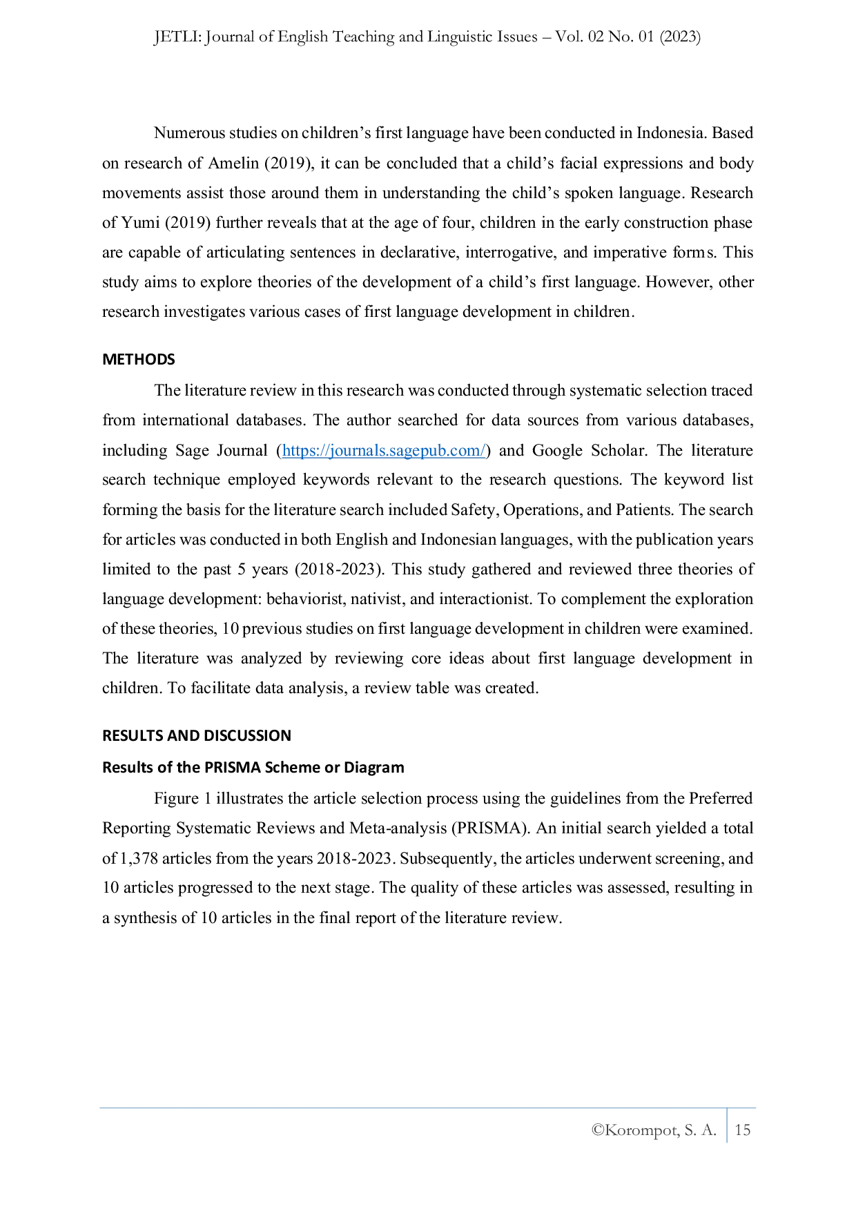 JURIS First Language Development on Children The Literature Review Analysis