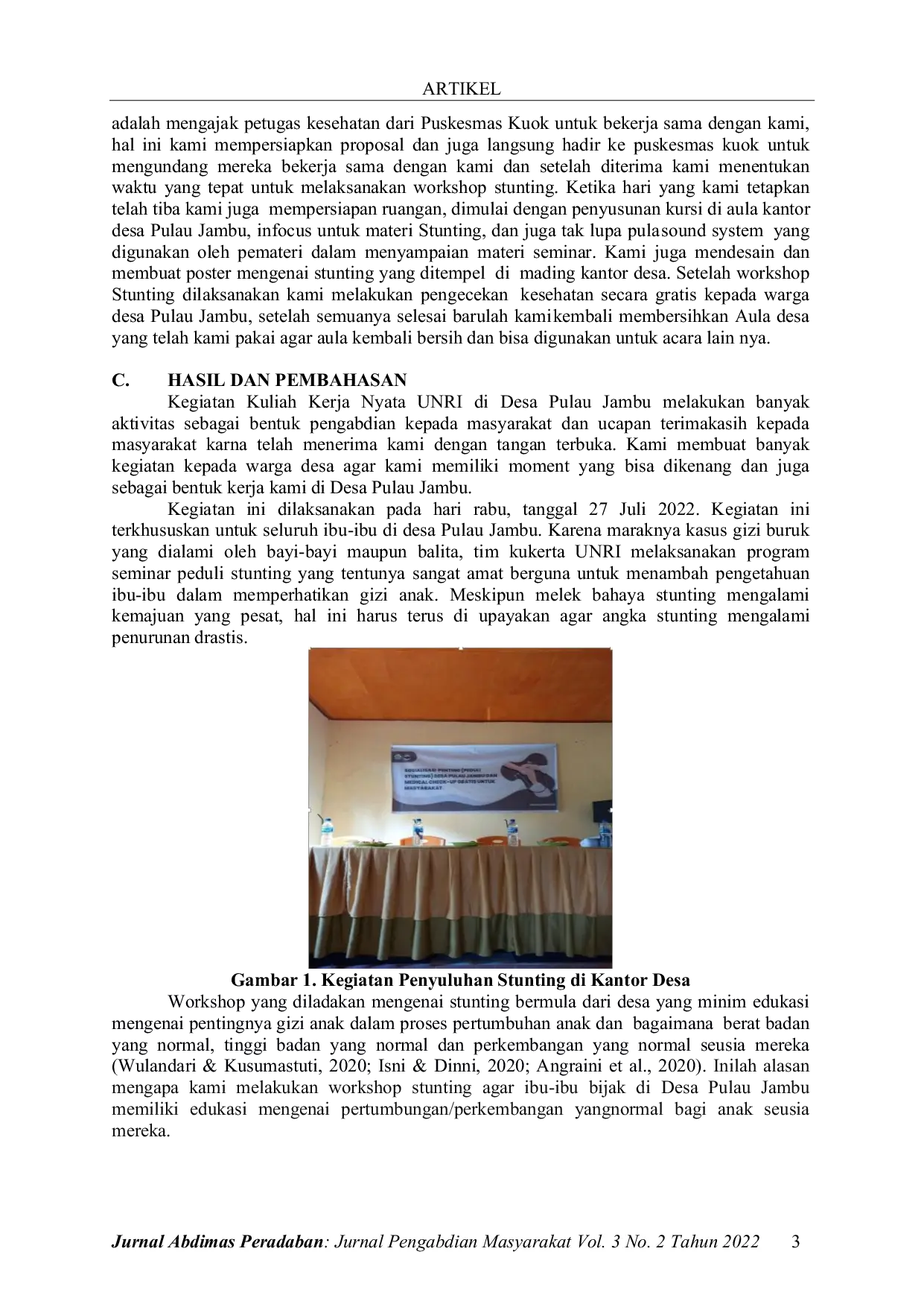 JURIS Penyuluhan Mahasiswa KKN BK UNRI dalam Upaya Pencegahan Stunting