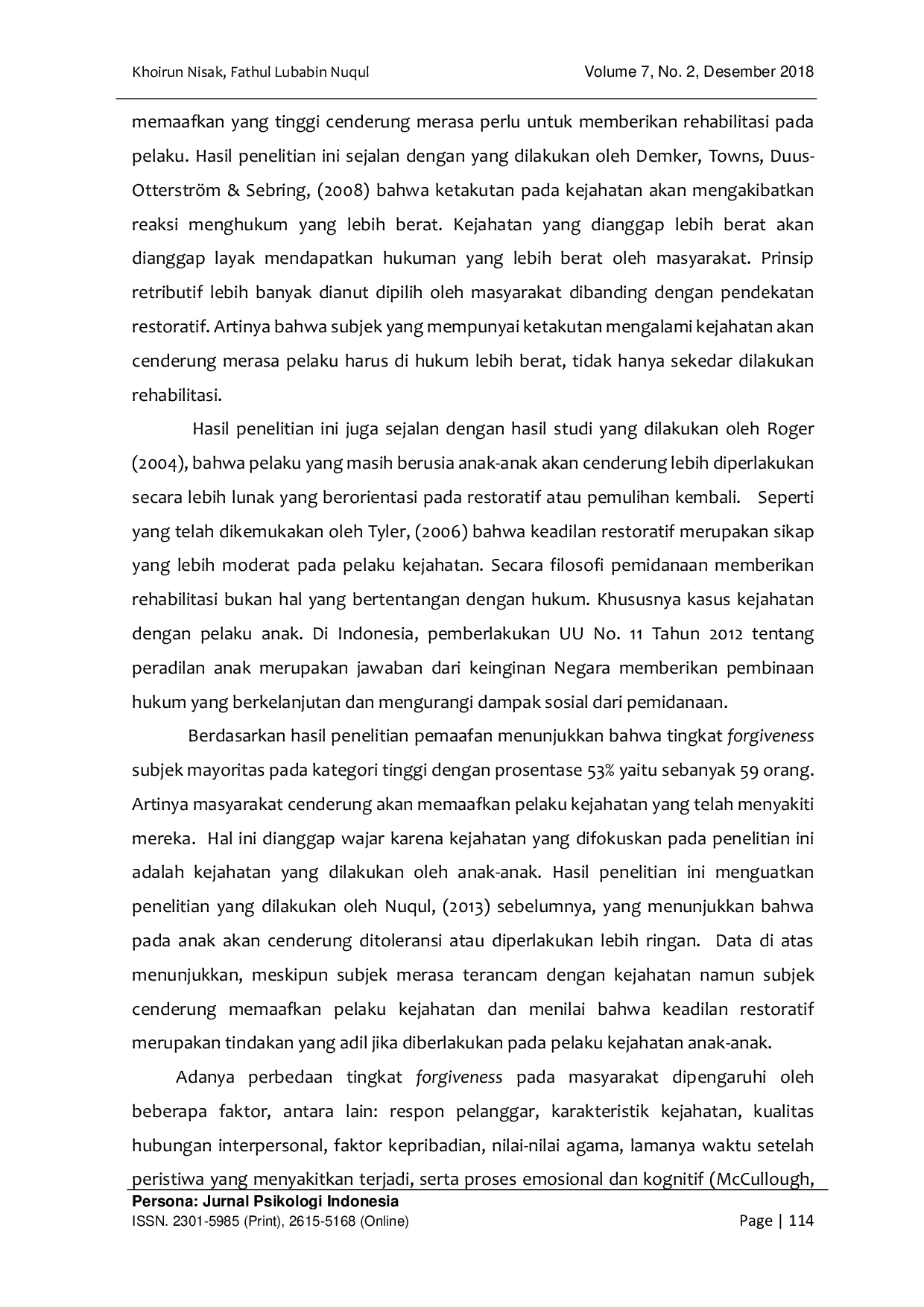 JURIS Efek Pemaafan dan Ketakutan Pada Kejahatan Terhadap Penilaian Keadilan Restoratif Bagi Anak Pelaku Kejahatan