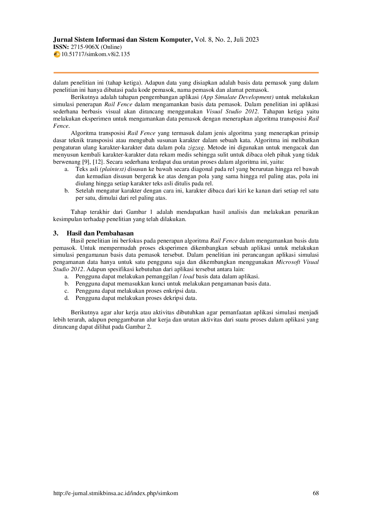 JURIS Pengamanan Basis Data Dengan Algoritma Transposisi Rail Fence