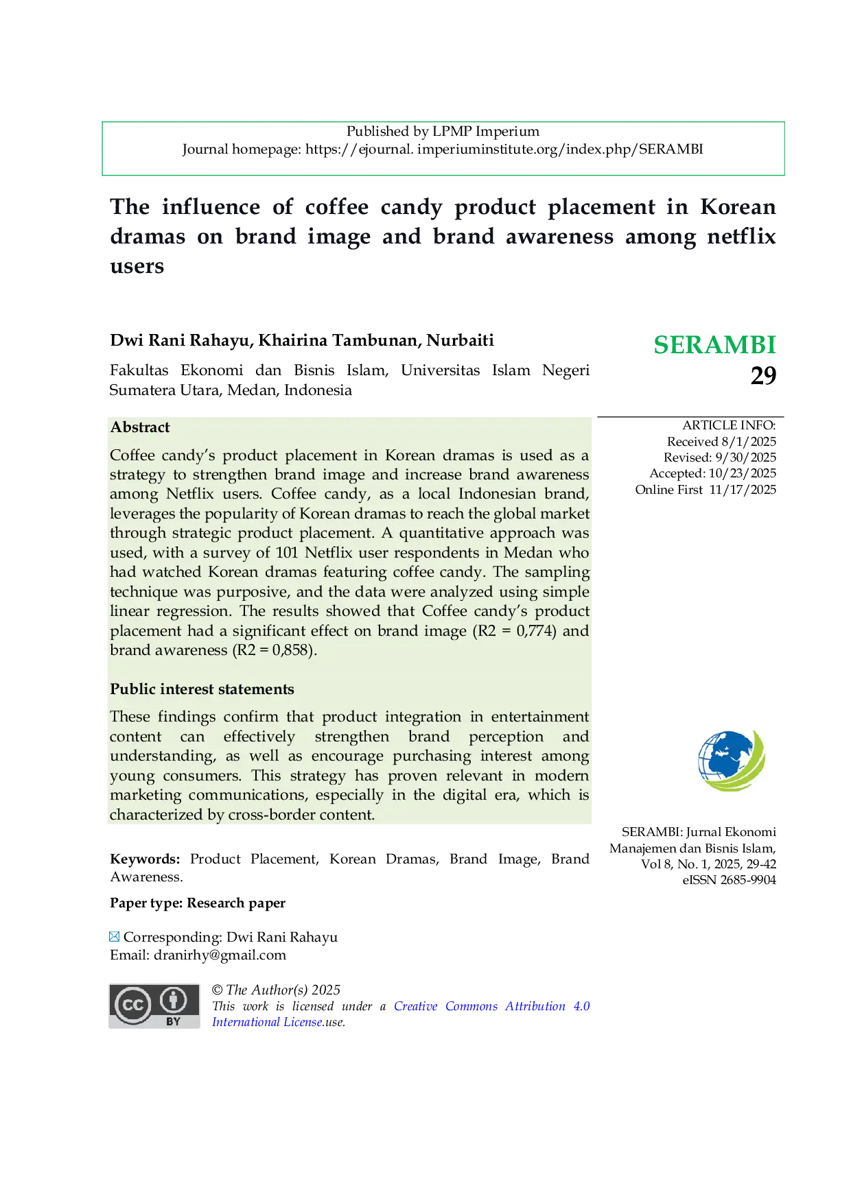 JURIS The influence of coffee candy product placement in Korean dramas on brand image and brand awareness among netflix users