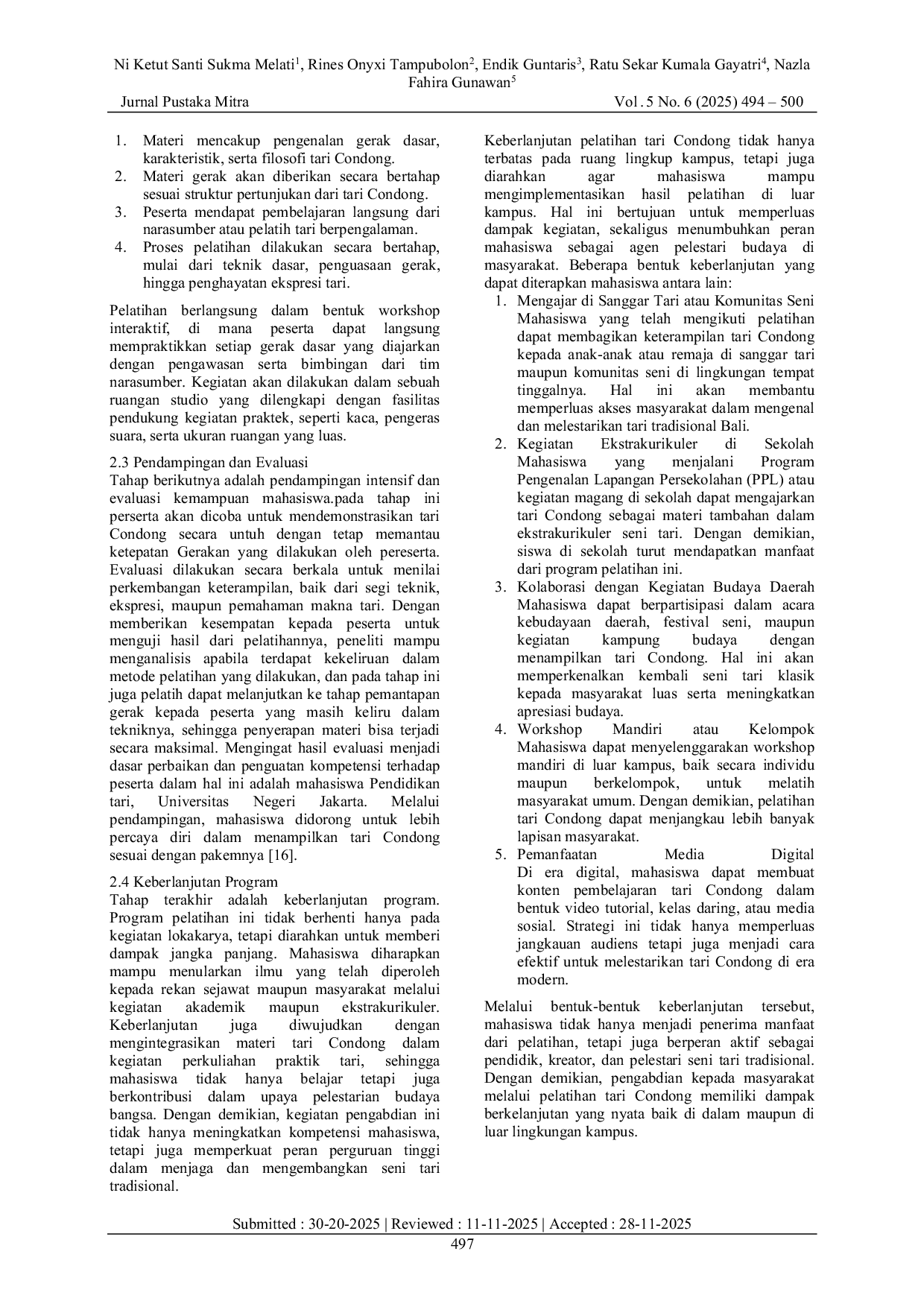 JURIS Peningkatan Kemampuan Teknik Tari Condong lewat Loka Karya kepada Mahasiswa di Lingkungan Program Studi Pendidikan Seni Tari Universitas Negeri Jakarta