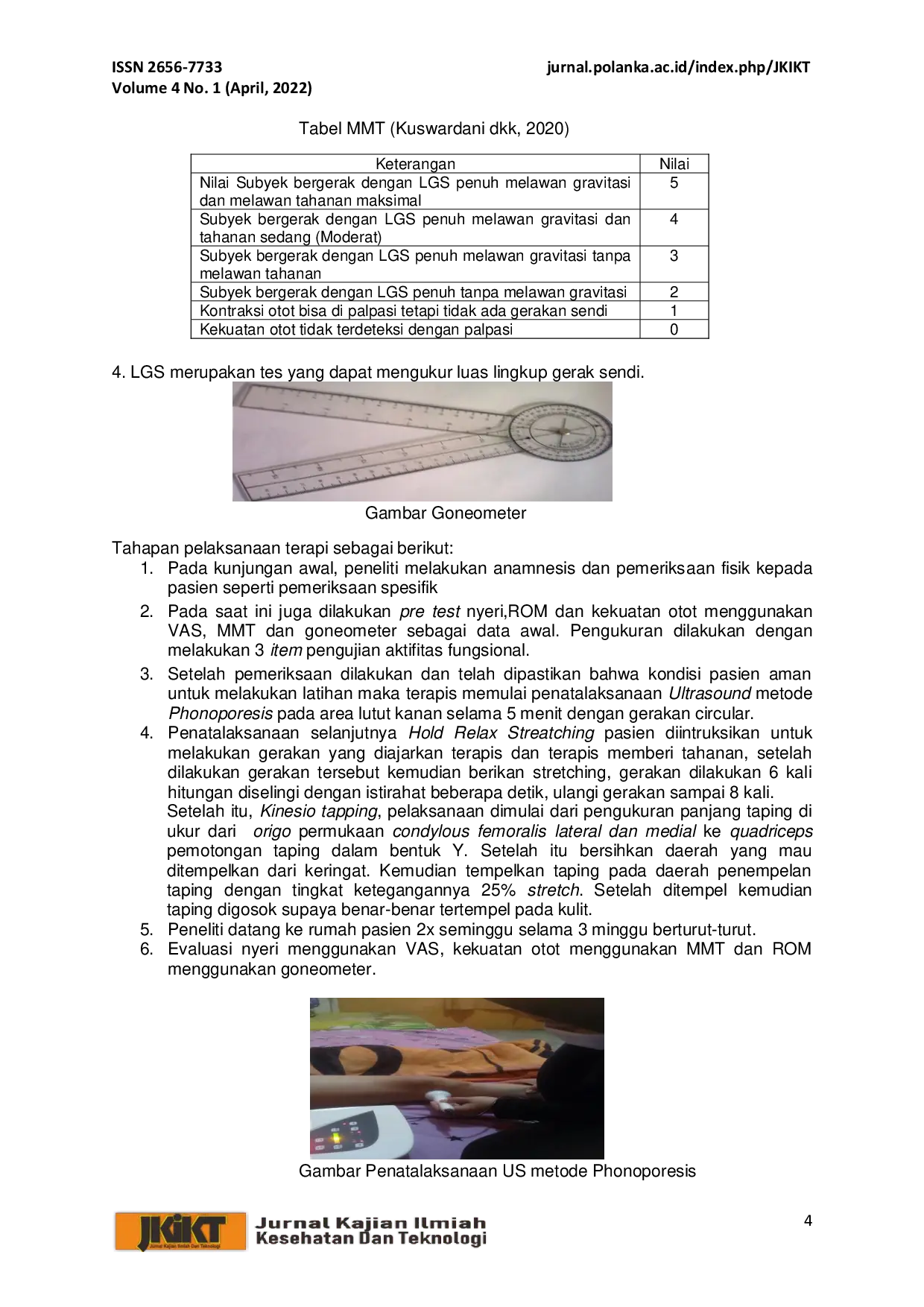 JURIS Penatalaksanaan Fisioterapi Pada Kasus Osteoarthritis Genu Dextra Dengan Metode Kinesiotapping Hold Relax Stretching Dan Modalitas US