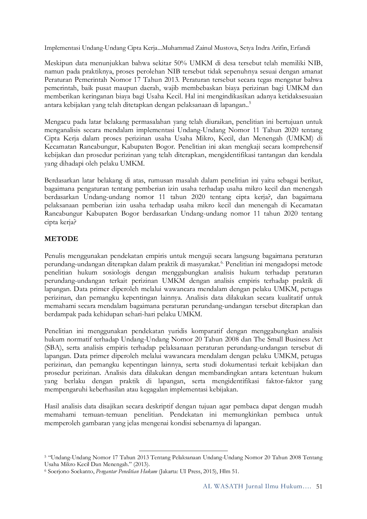 JURIS Implementasi Undang Undang Cipta Kerja dalam Proses Perizinan Usaha Mikro Kecil dan Menengah di Kecamatan Rancabungur Kabupaten Bogor