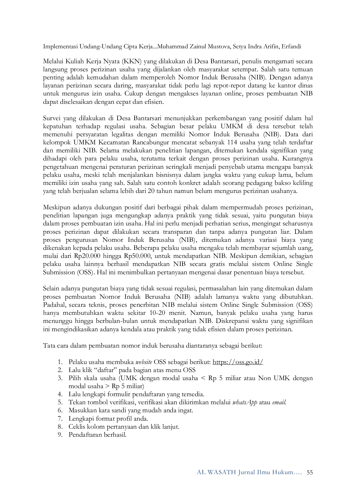 JURIS Implementasi Undang Undang Cipta Kerja dalam Proses Perizinan Usaha Mikro Kecil dan Menengah di Kecamatan Rancabungur Kabupaten Bogor