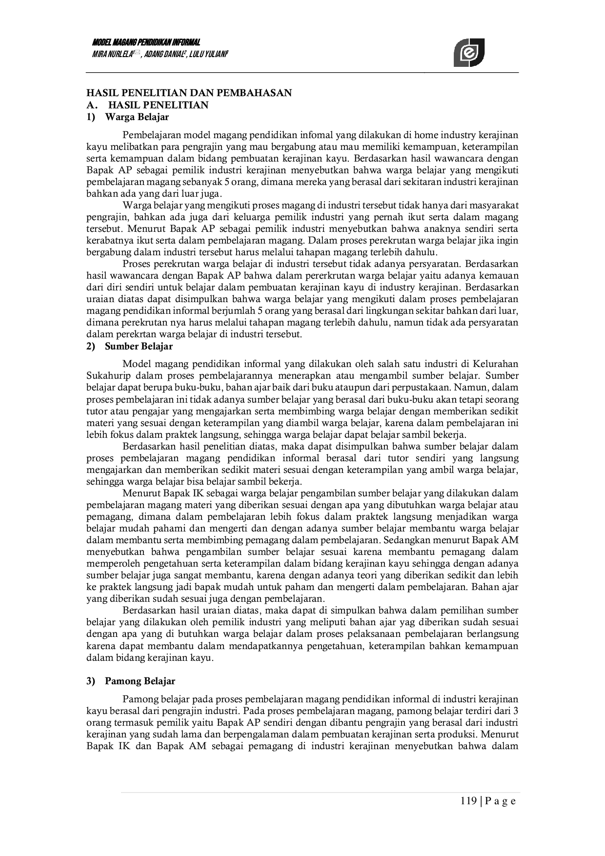 JURIS Informal Education Apprentice Model