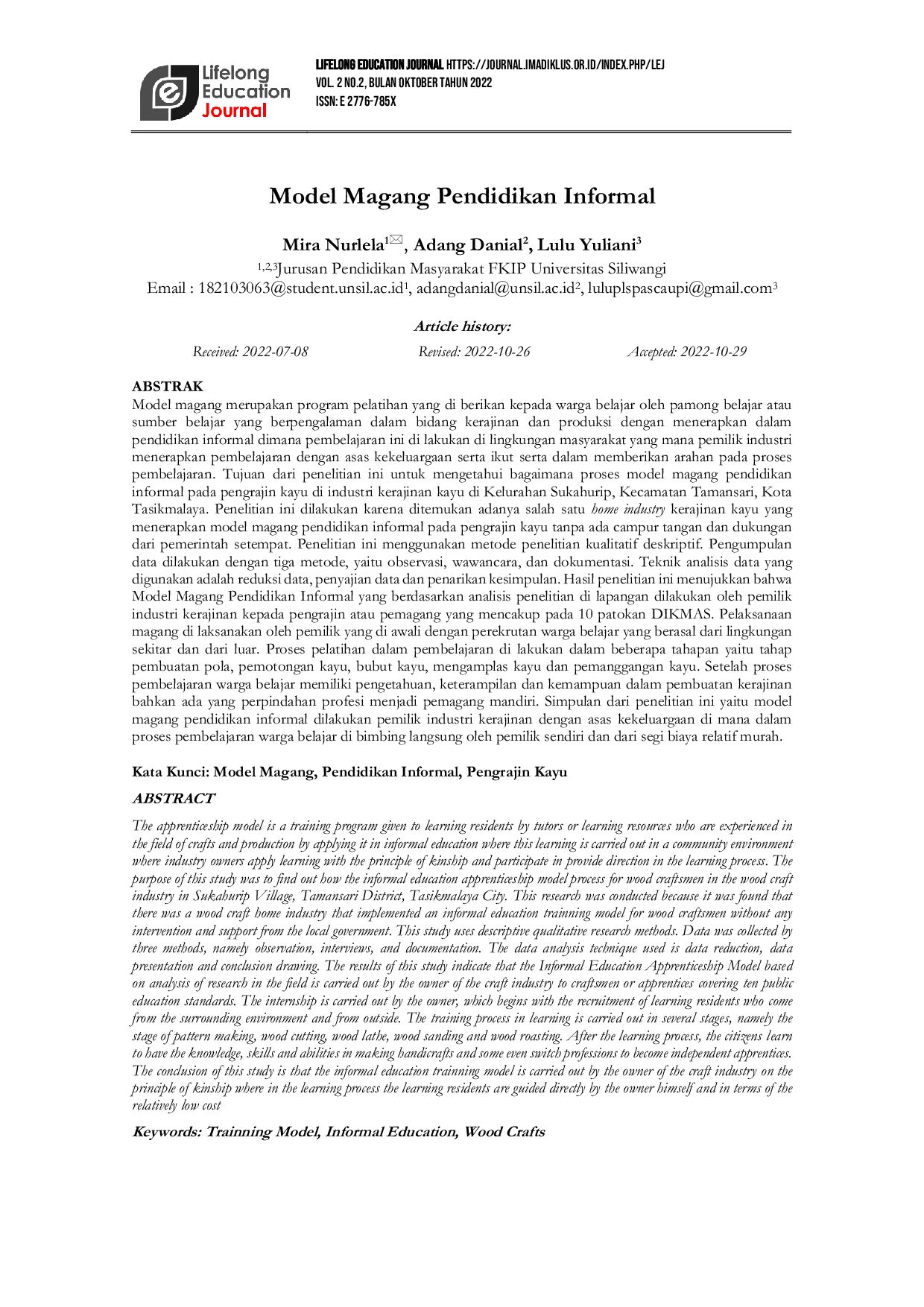 JURIS Informal Education Apprentice Model