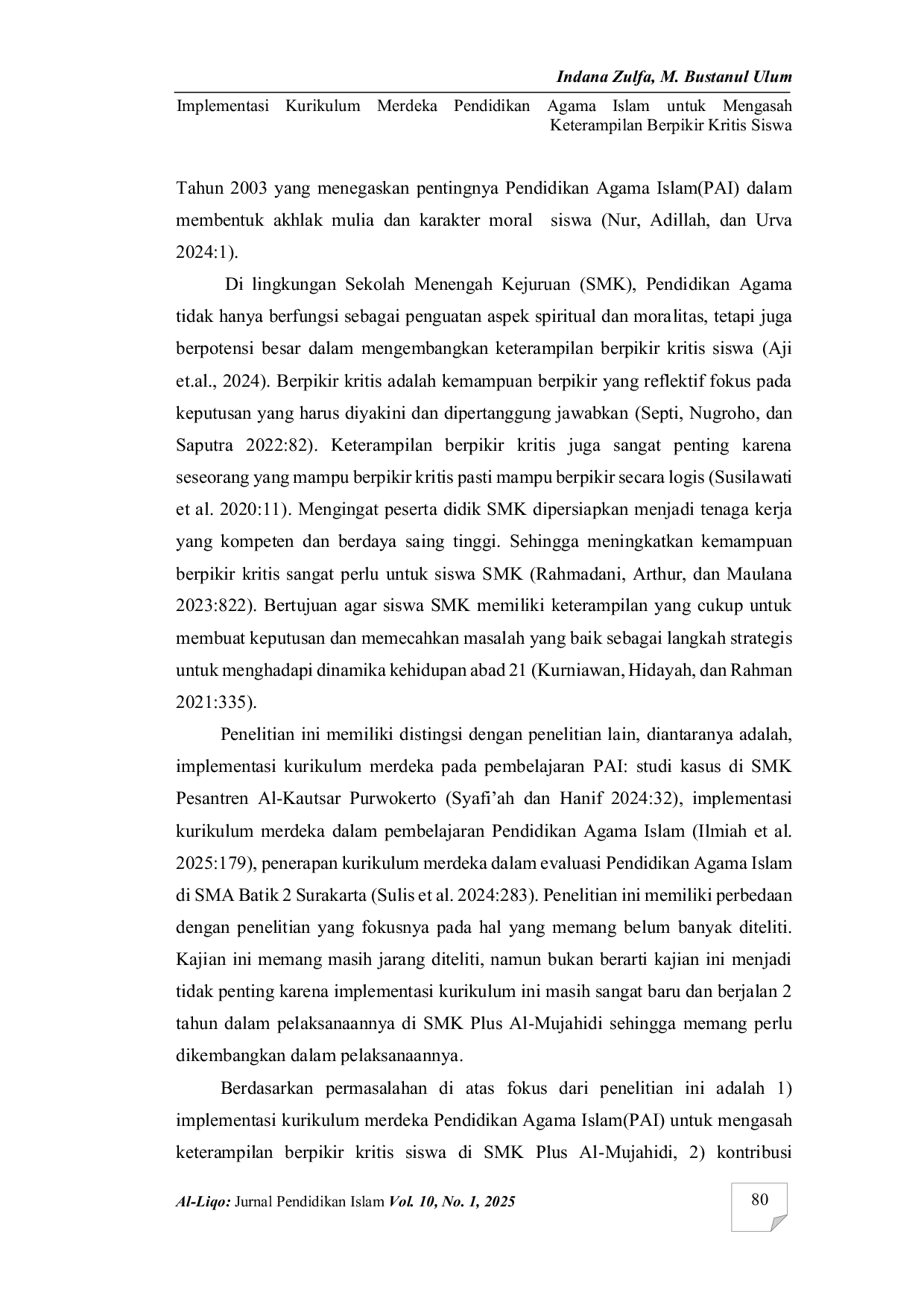 JURIS Implementasi kurikulum merdeka pendidikan agama Islam untuk mengasah keterampilan berpikir kritis siswa