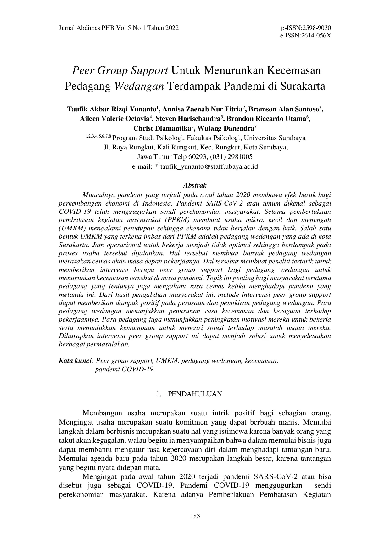 juris Peer Group Support Untuk Menurunkan Kecemasan Pedagang Wedangan Terdampak Pandemi di Surakarta