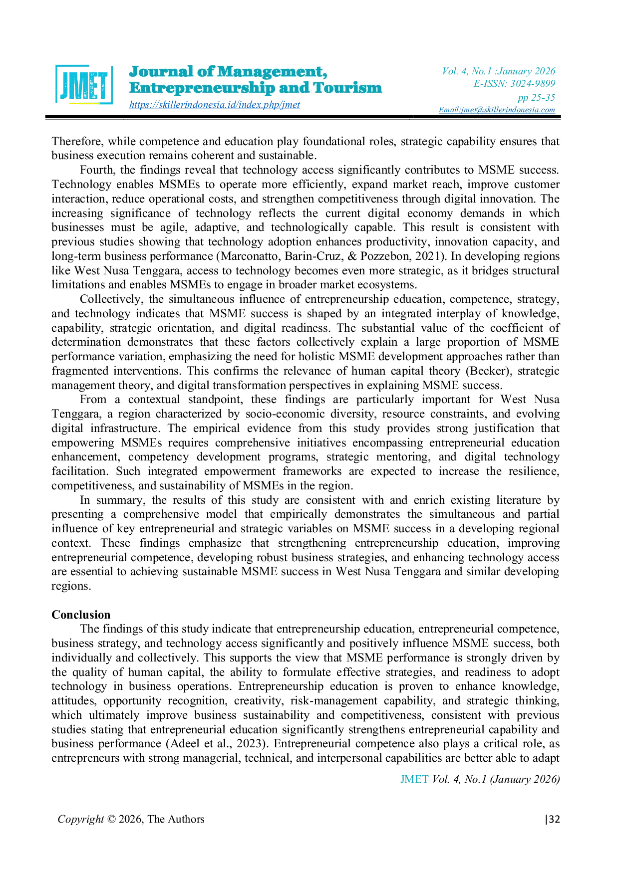 JURIS Entrepreneurship Education Entrepreneurial Competence Business Strategy and Technology Access as Determinants of MSME Success in West Nusa Tenggara Indonesia