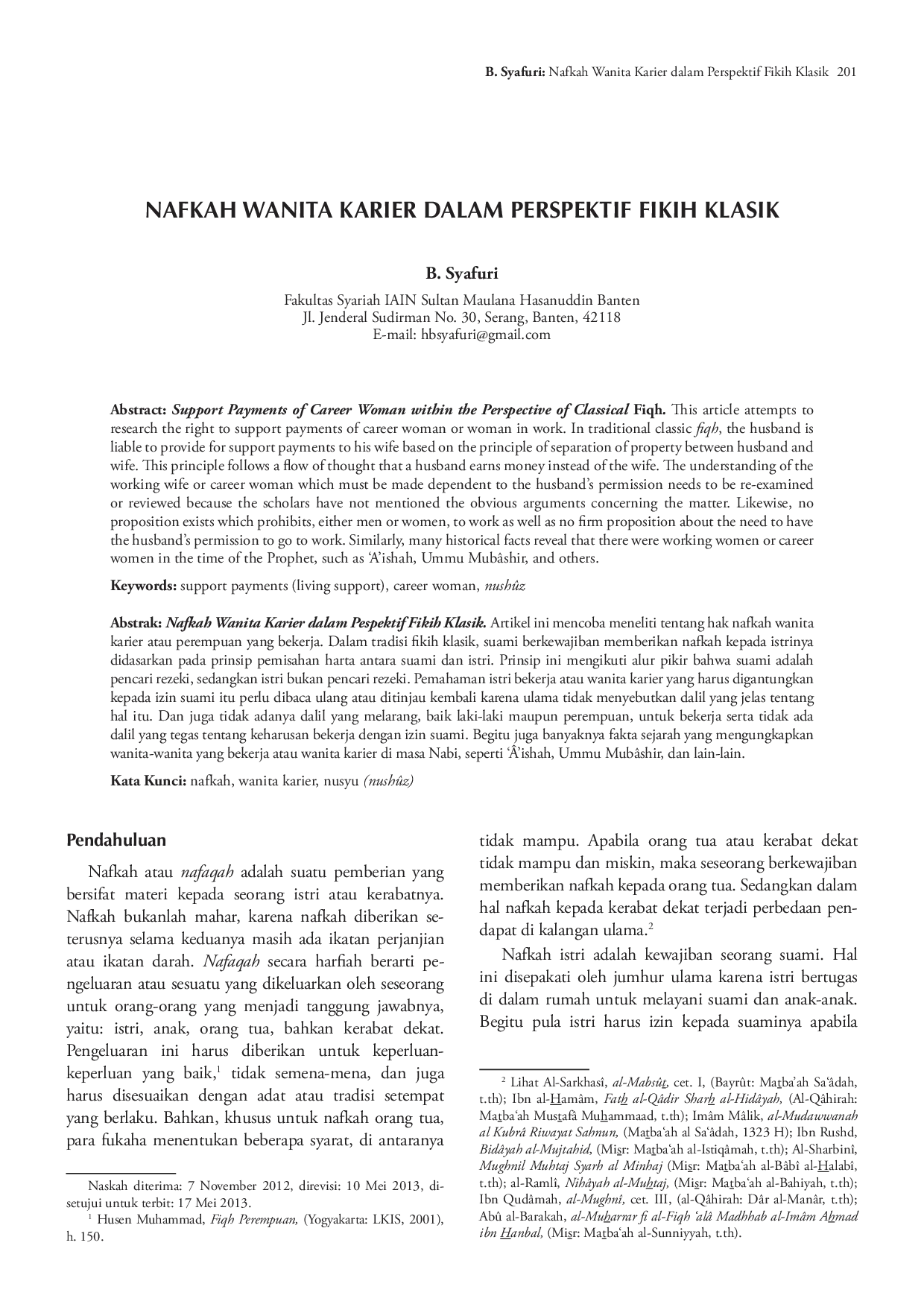 juris Nafkah Wanita Karier dalam Pespektif Fikih Klasik