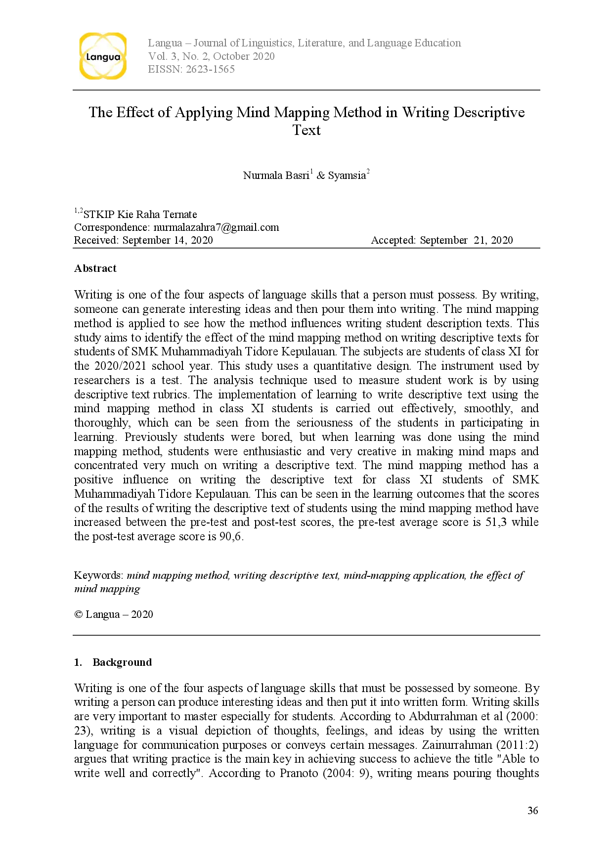 juris The Effect of Applying Mind Mapping Method in Writing Descriptive Text