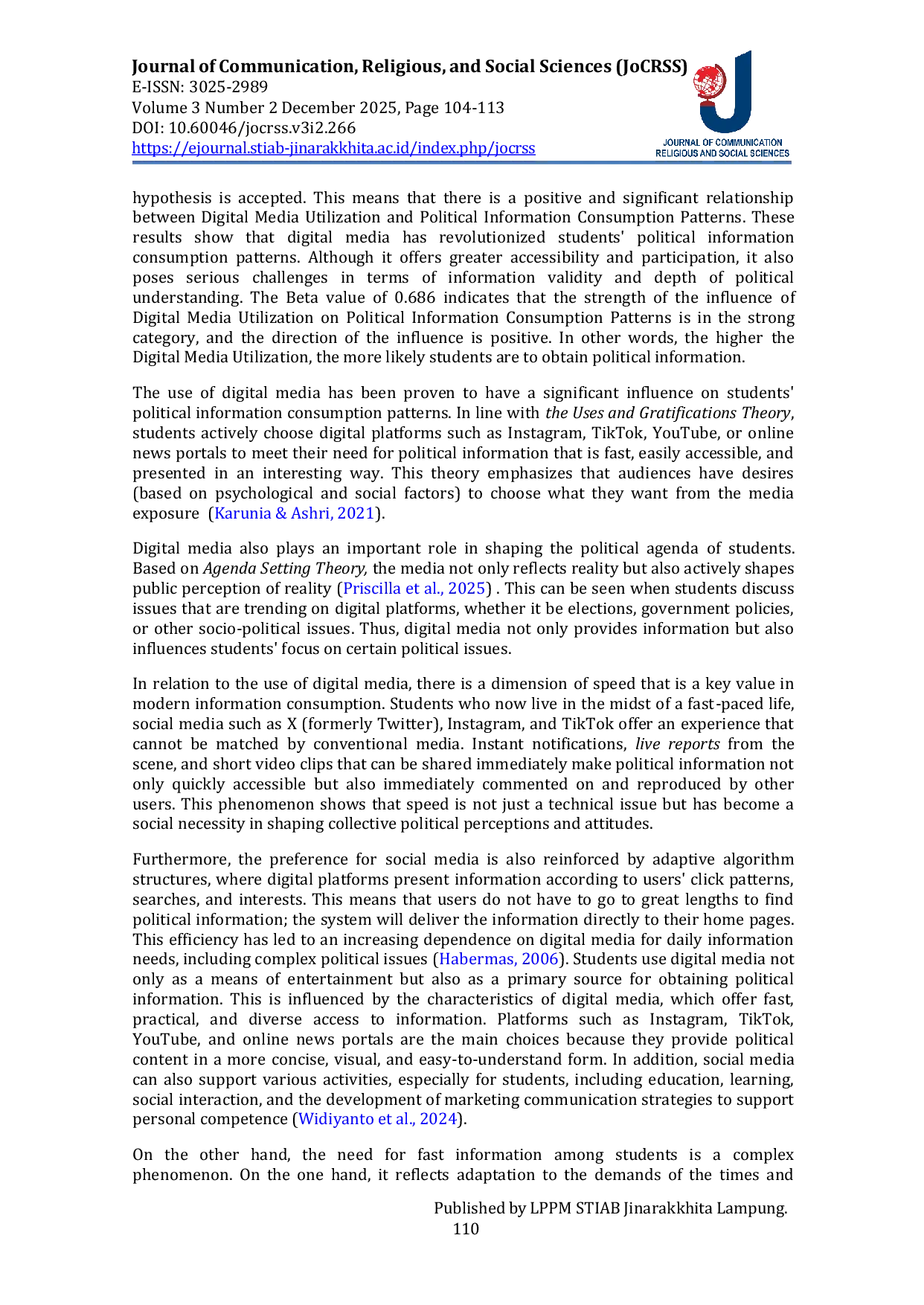 JURIS Digital Media Use and Students Political Information Consumption Patterns Evidence from Religious Higher Education in Indonesia