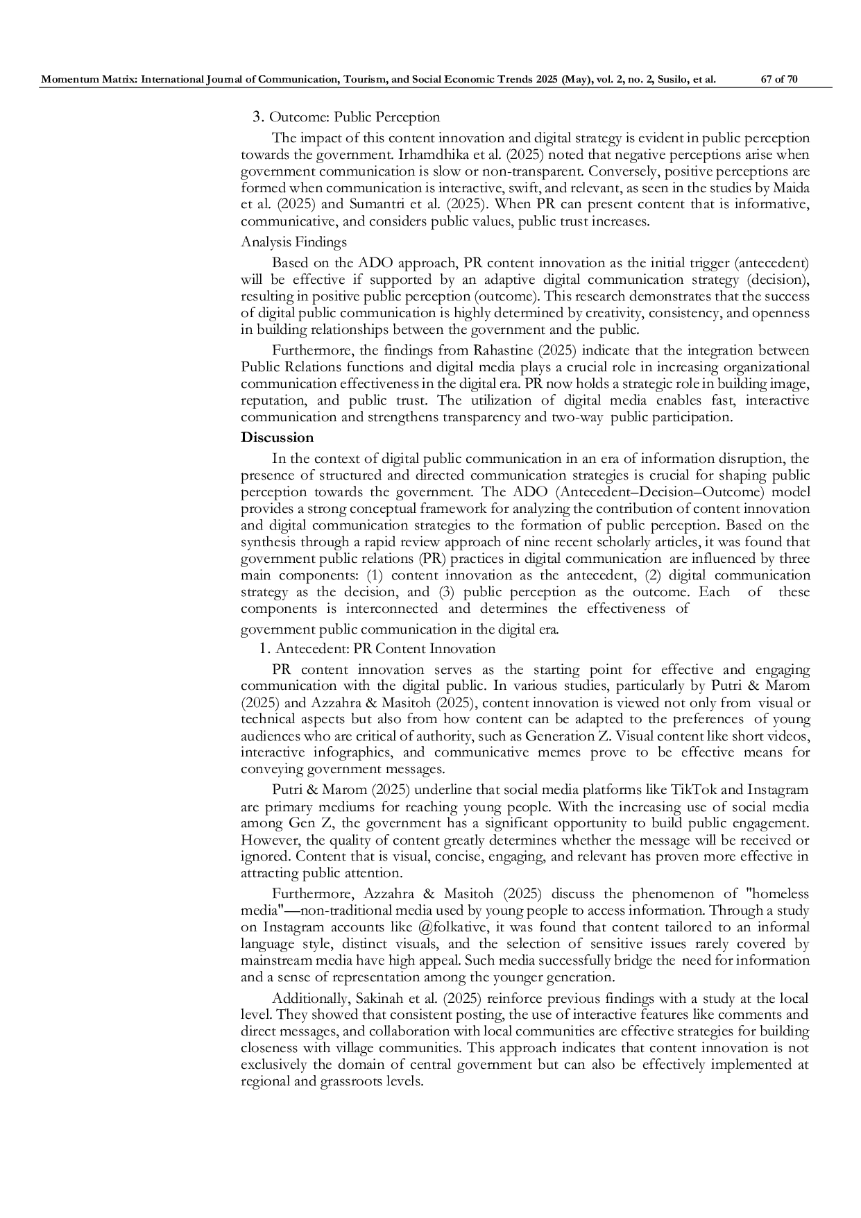 JURIS Public Perception in Government Public Relations Communication in the Digital Era through Public Communication Practices A Rapid Review Approach