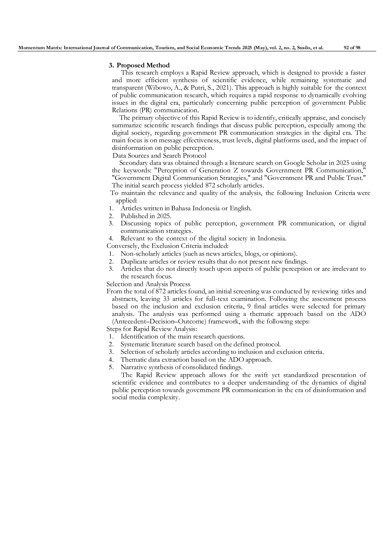 JURIS Public Perception in Government Public Relations Communication in the Digital Era through Public Communication Practices A Rapid Review Approach