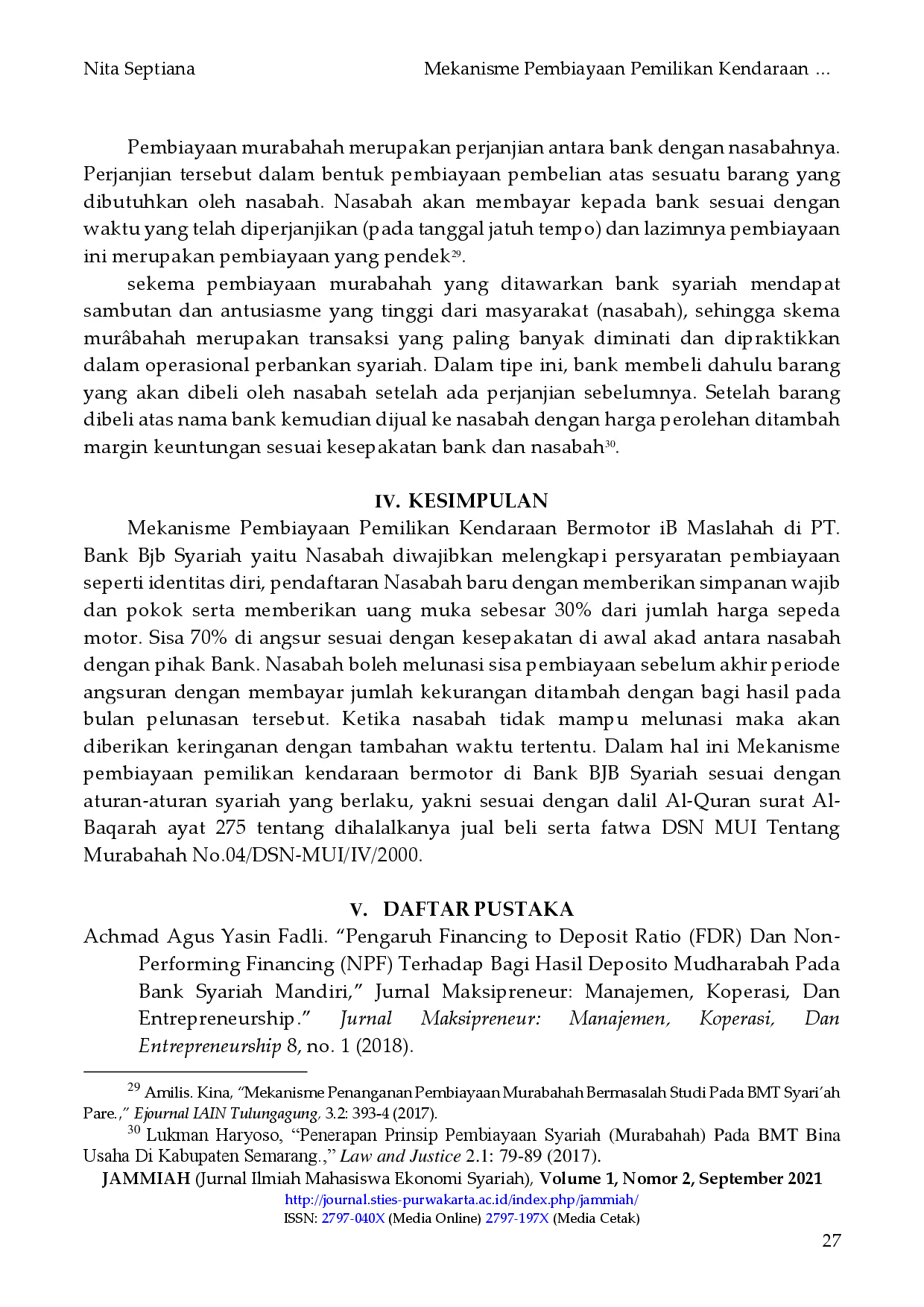 juris Mekanisme Pembiayaan Pemilikan Kendaraan Bermotor iB Maslahah Di PT Bank BJB Syariah KCP Cikampek