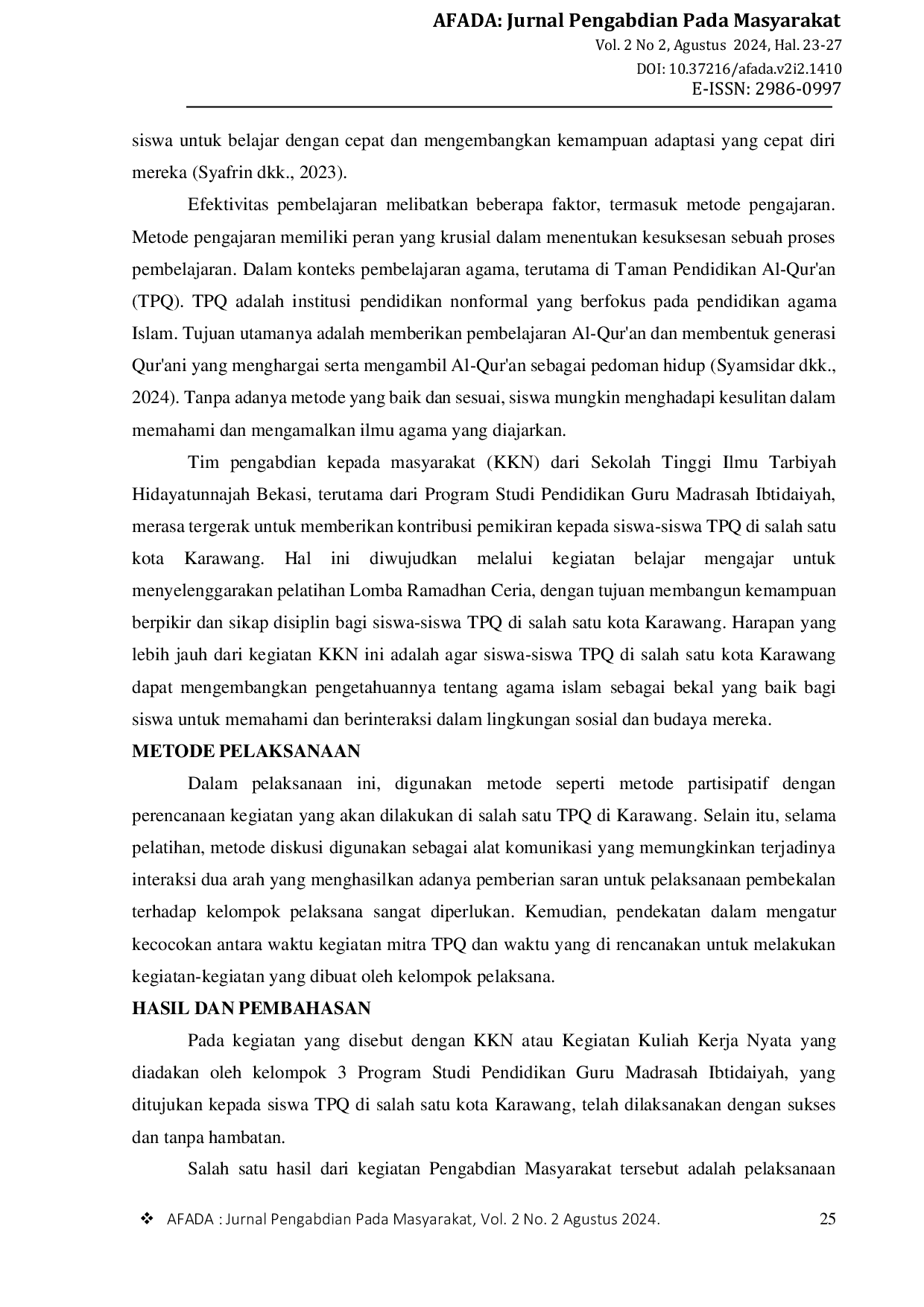 JURIS Pembekalan Lomba Ramadhan Ceria Bagi Siswa Di Salah Satu TPQ Karawang