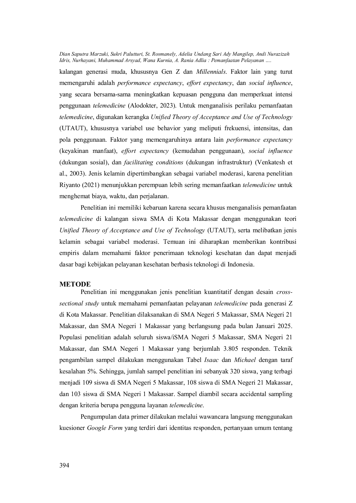 JURIS Pemanfaatan Layanan Telemedicine pada Generasi Z di Kota Makassar