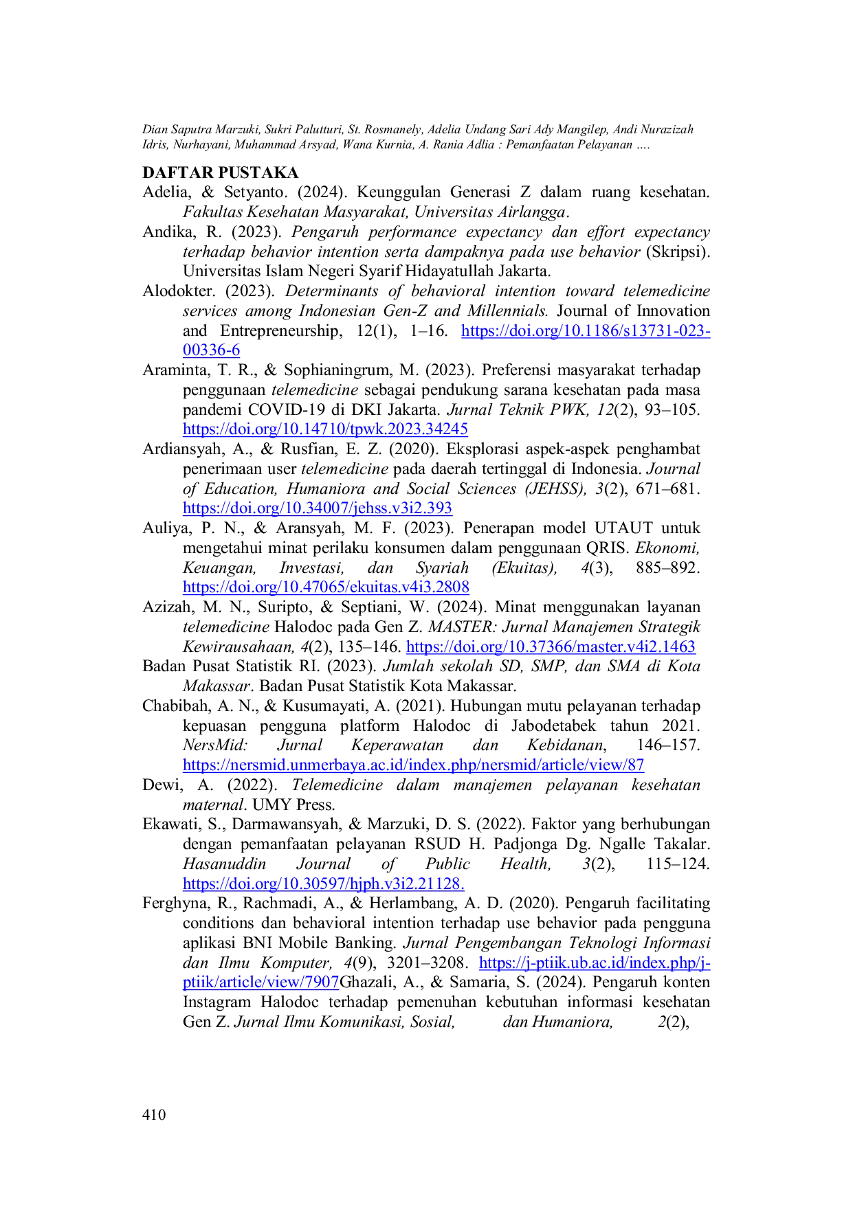 JURIS Pemanfaatan Layanan Telemedicine pada Generasi Z di Kota Makassar