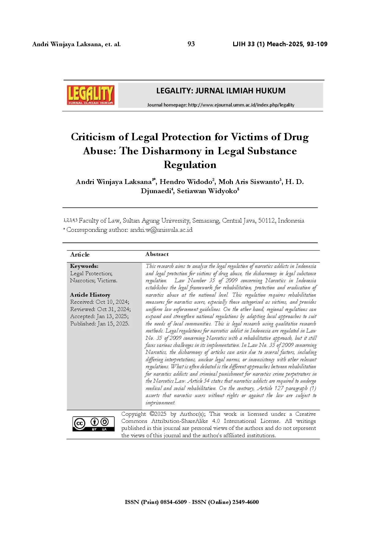 juris Criticism of legal protection for victims of drug abuse the disharmony in legal substance regulation