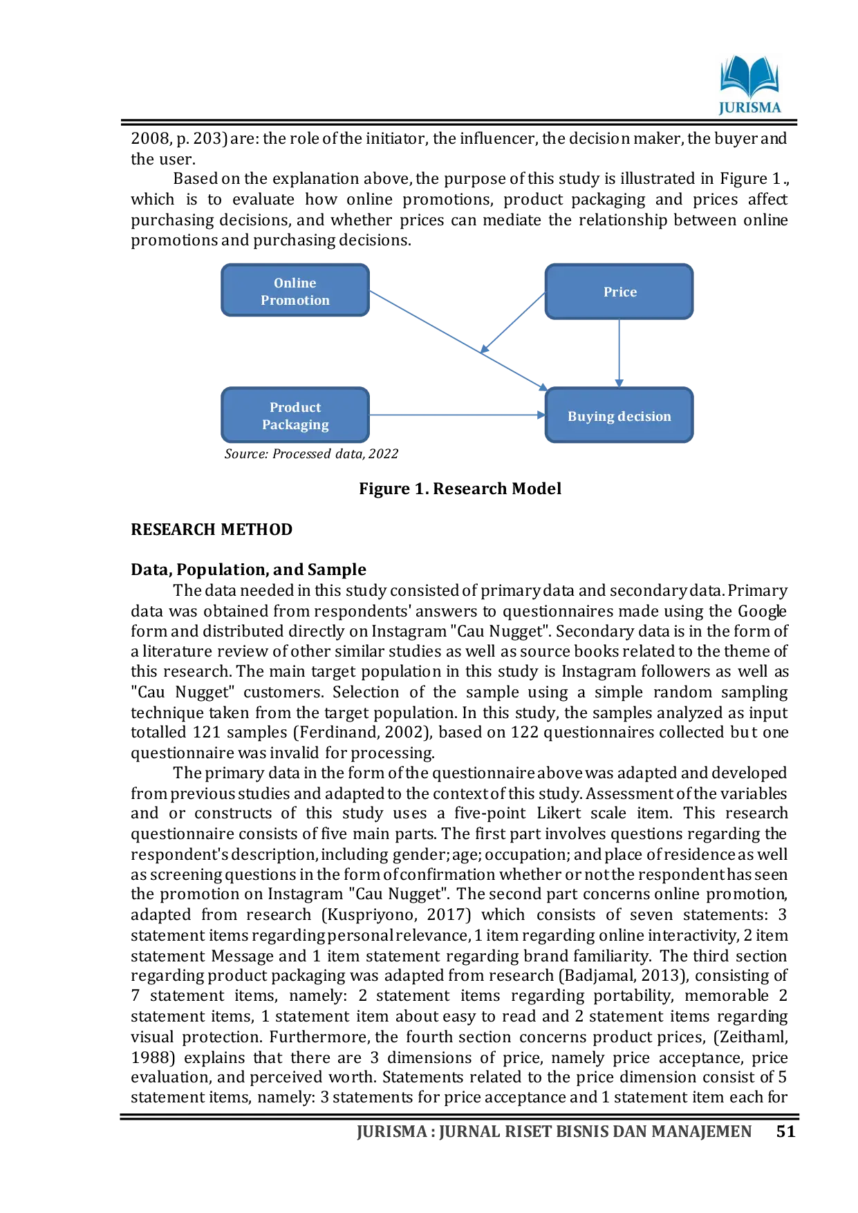 JURIS Analysis of the Influence of Online Promotion Product Packaging and Price on Purchasing Decisions with Price as a Moderating Variable Study Home Culinary Industry Cau Nugget Bandung City
