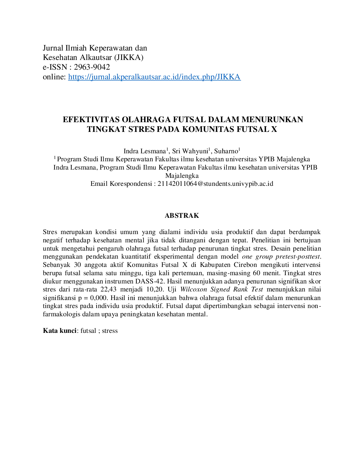 JURIS Efektivitas Olahraga Futsal dalam Menurunkan Tingkat Stres pada Komunitas Futsal X