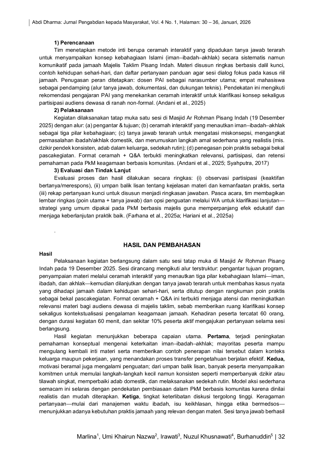 JURIS Program Edukasi Islami Strategi Meraih Kebahagiaan Dunia Akhirat di Majelis Taklim Pisang Indah