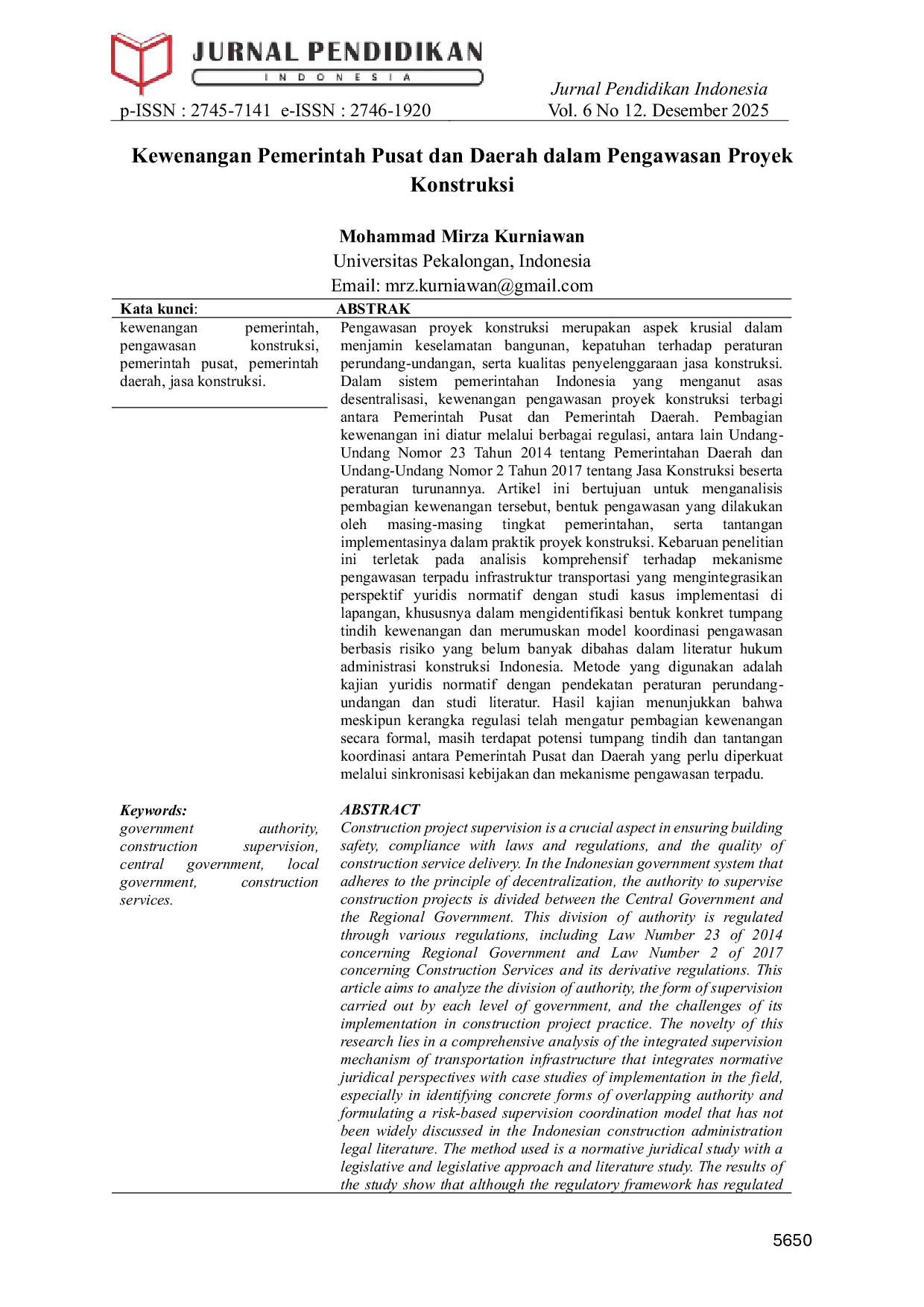 JURIS Kewenangan Pemerintah Pusat dan Daerah dalam Pengawasan Proyek Konstruksi