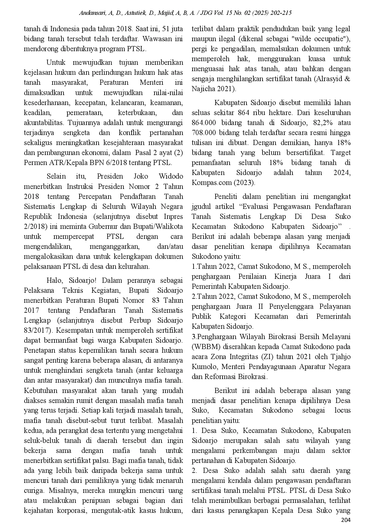 juris Evaluasi Pengawasan Pendaftaran Tanah Sistematis Lengkap Di Desa Suko Kecamatan Sukodono Kabupaten Sidoarjo