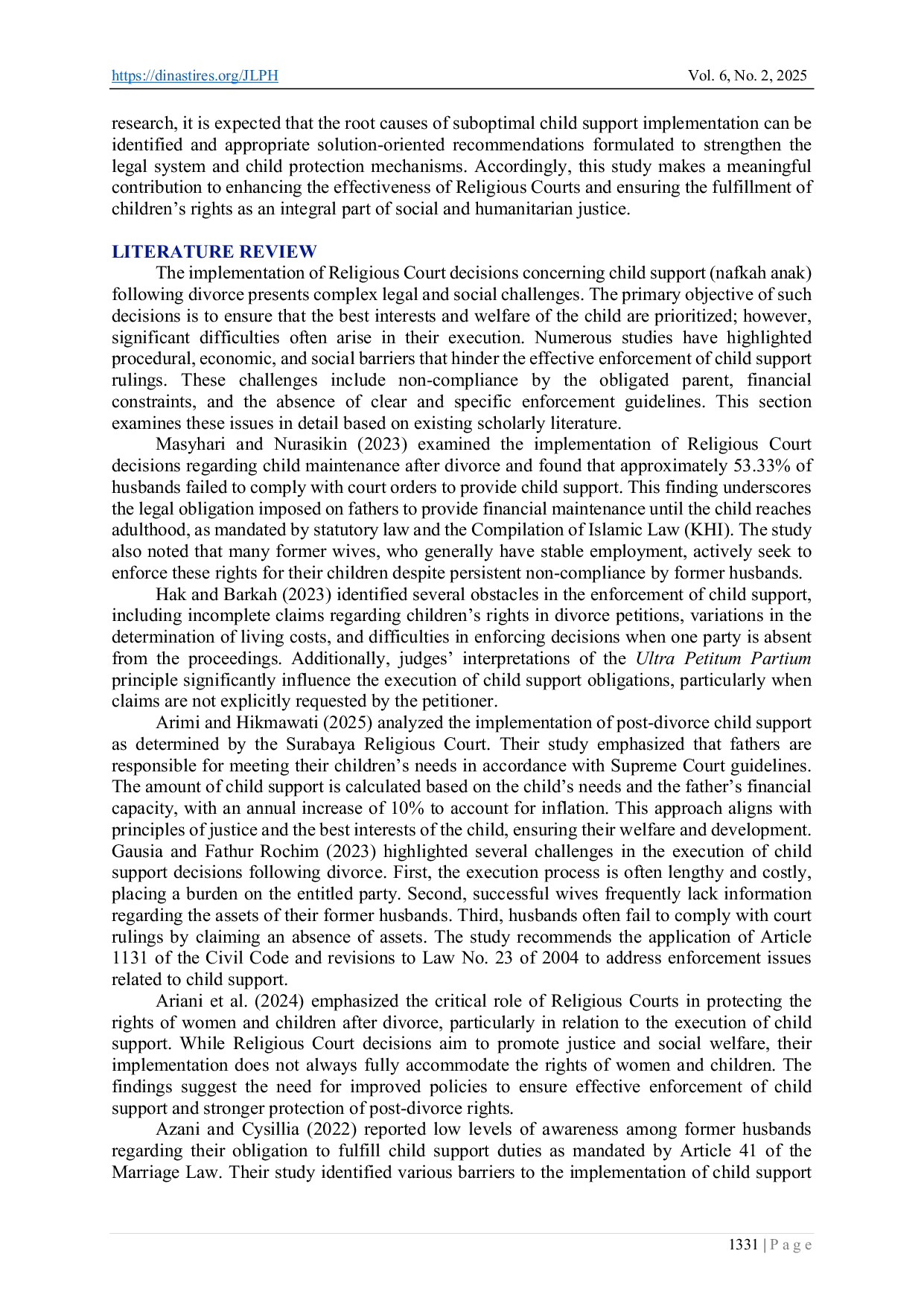 JURIS Problematics in the Implementation of Religious Court Decisions on the Execution of Child Support after Divorce