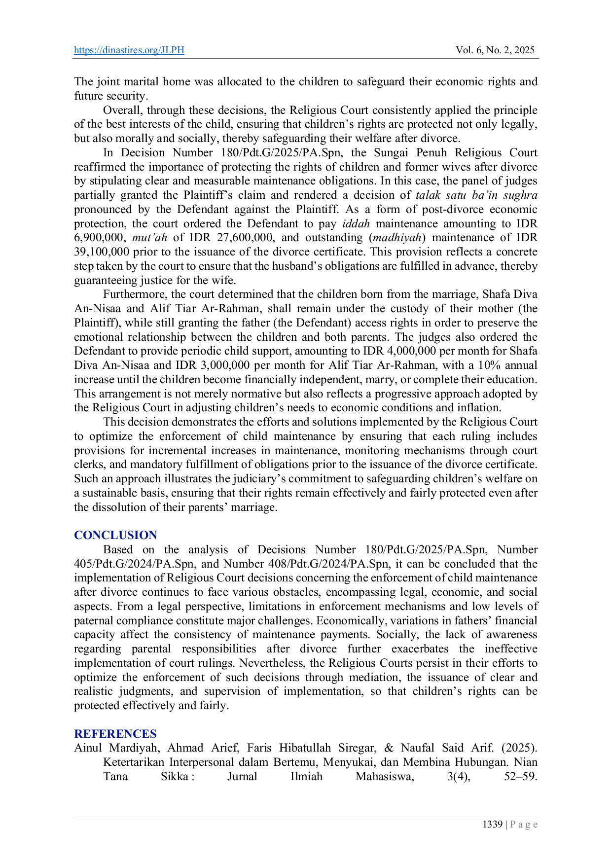 JURIS Problematics in the Implementation of Religious Court Decisions on the Execution of Child Support after Divorce