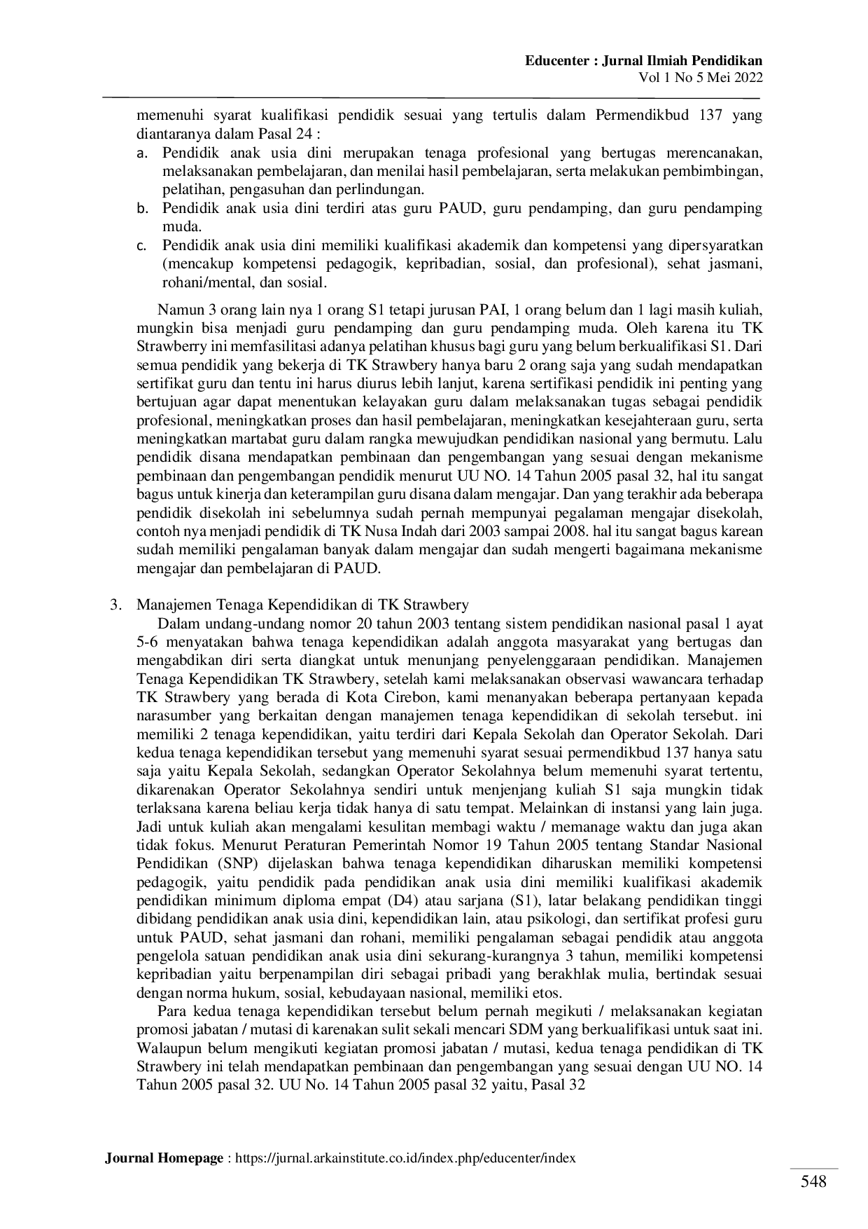 JURIS Manajemen taman kanak kanak strawbery di desa blender kecamatan karangwareng kabupaten cirebon