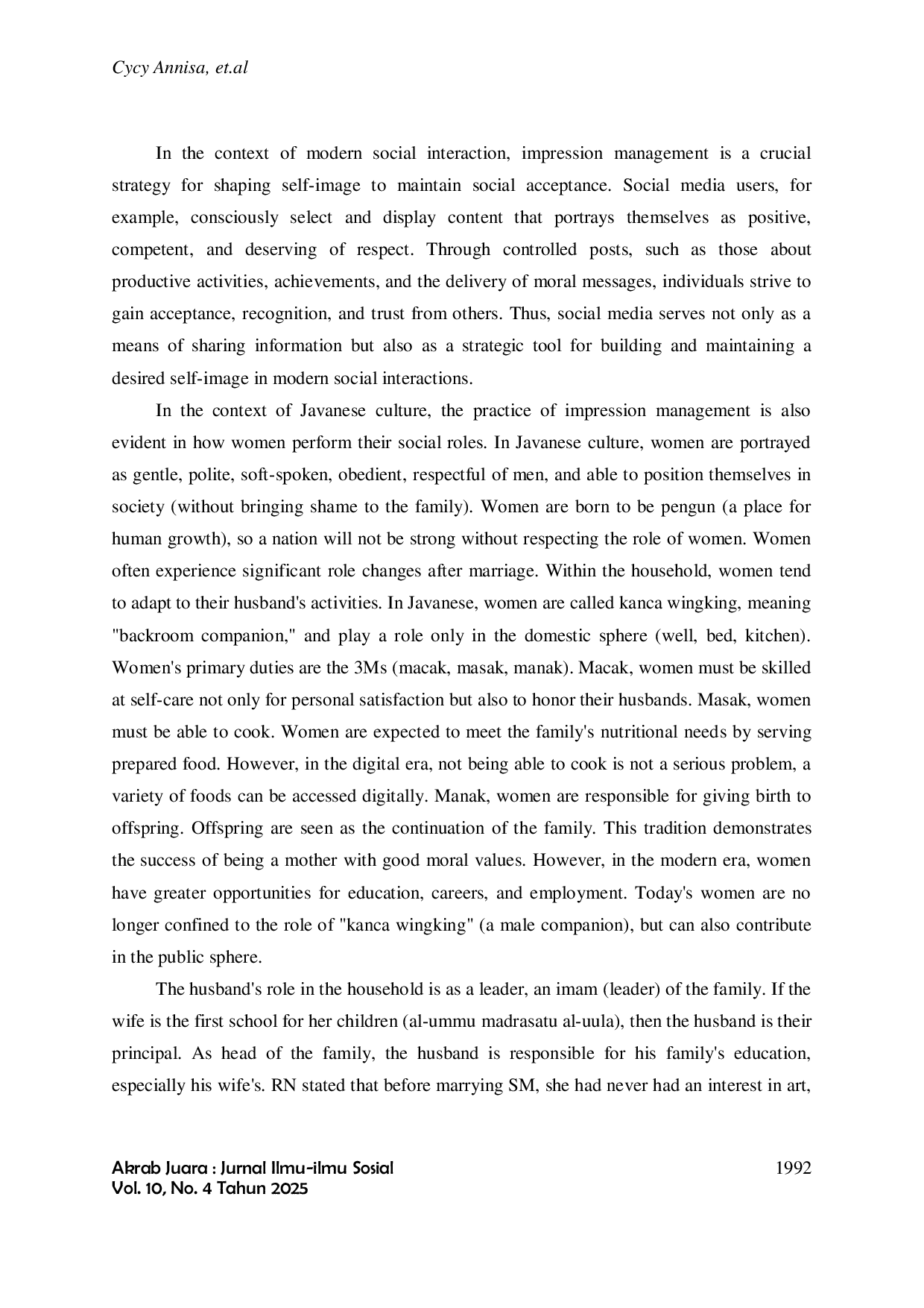 JURIS Social Stigma and Impression Management A Phenomenological Study of the Wives of Former Gemblak in Javanese Culture