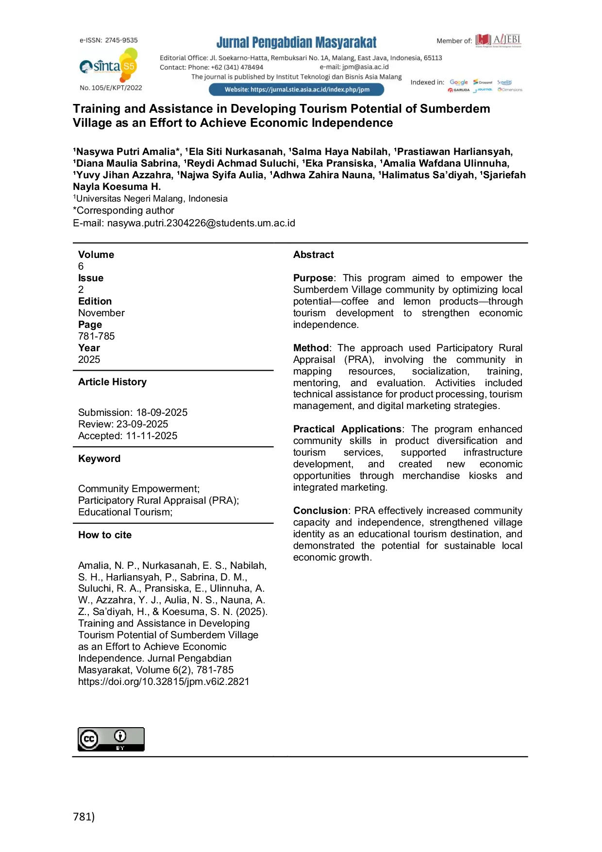 JURIS Training and Assistance in Developing Tourism Potential of Sumberdem Village as an Effort to Achieve Economic Independence