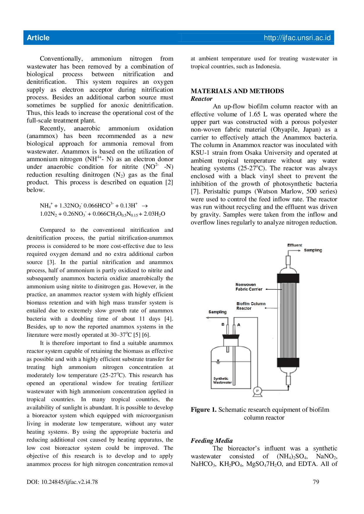 JURIS Nitrogen Removal by Anammox Biofilm Column Reactor at Moderately Low Temperature