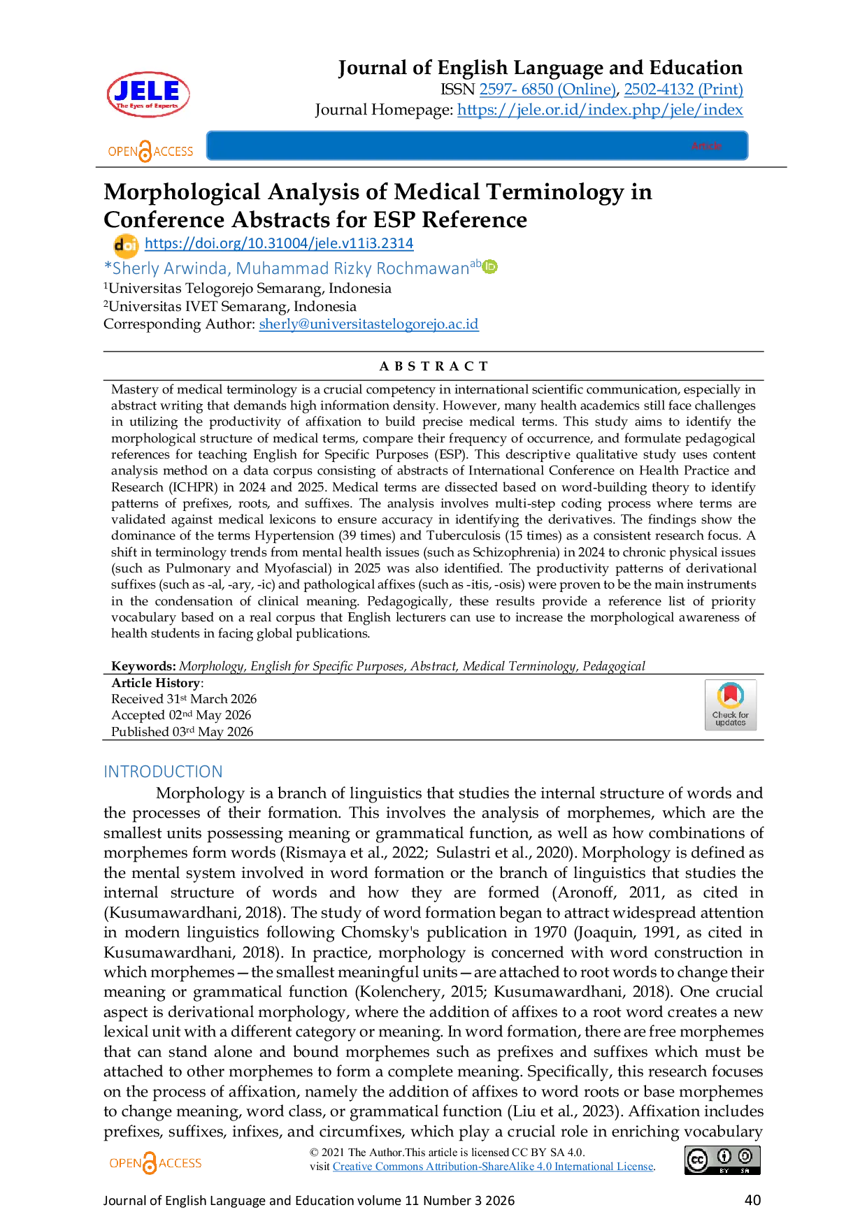 JURIS Morphological Analysis of Medical Terminology in Conference Abstracts for ESP Reference
