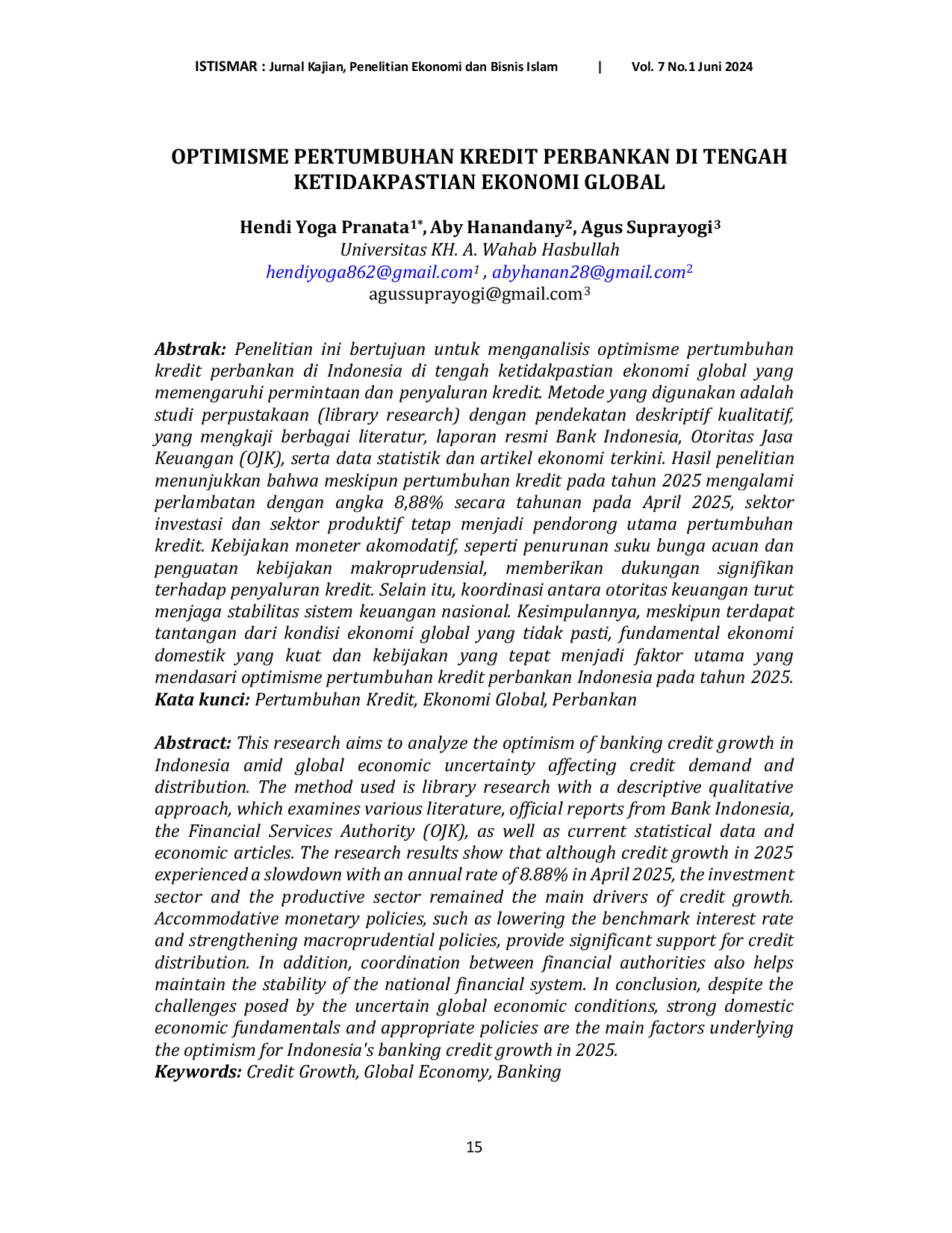 JURIS Optimisme Pertumbuhan Kredit Perbankan di Tengah Ketidakpastian Ekonomi Global