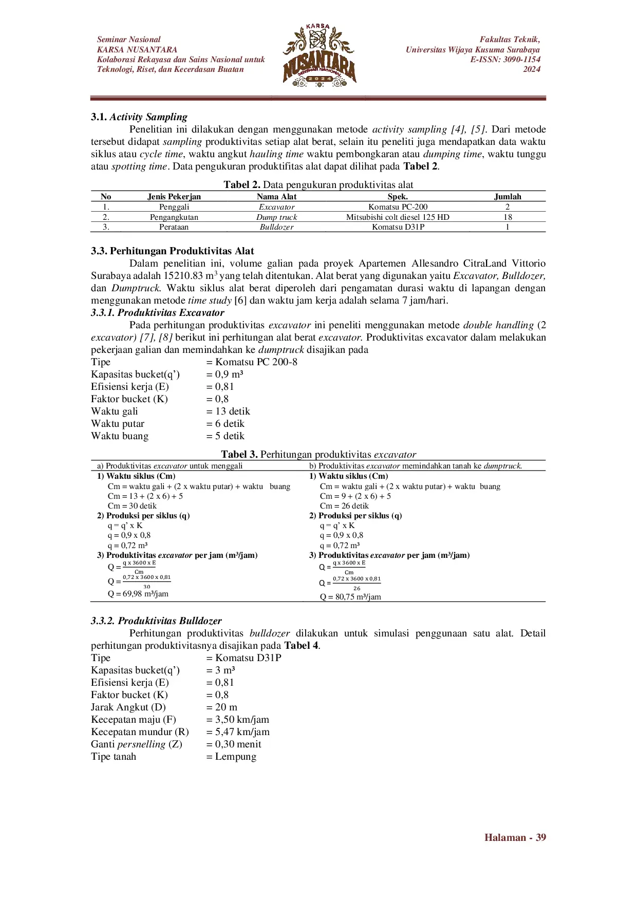 JURIS Analisis Produktivitas Penggunaan Alat Berat Pekerjaan Struktur Bawah Pada Proyek Pembangunan Apartemen Allesandro Citraland Vittorio di Surabaya
