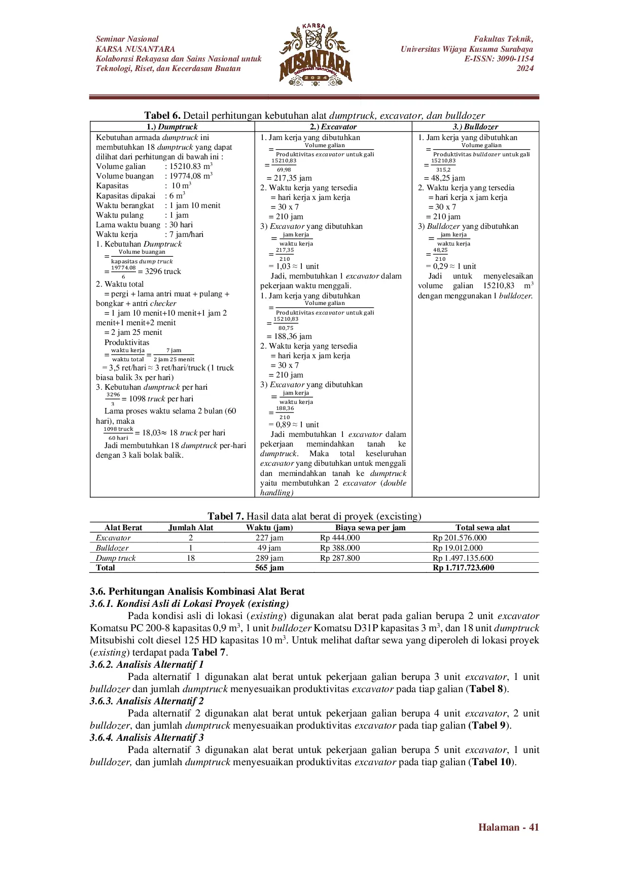 JURIS Analisis Produktivitas Penggunaan Alat Berat Pekerjaan Struktur Bawah Pada Proyek Pembangunan Apartemen Allesandro Citraland Vittorio di Surabaya