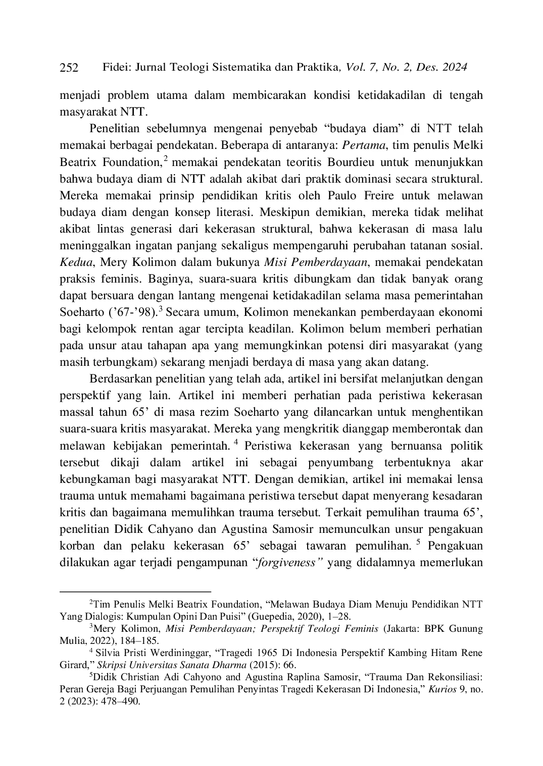 JURIS Pemulihan Transformatif atas Trauma Sejarah Pembungkaman bagi Masyarakat NTT dalam Paradigma Teologi Pembebasan